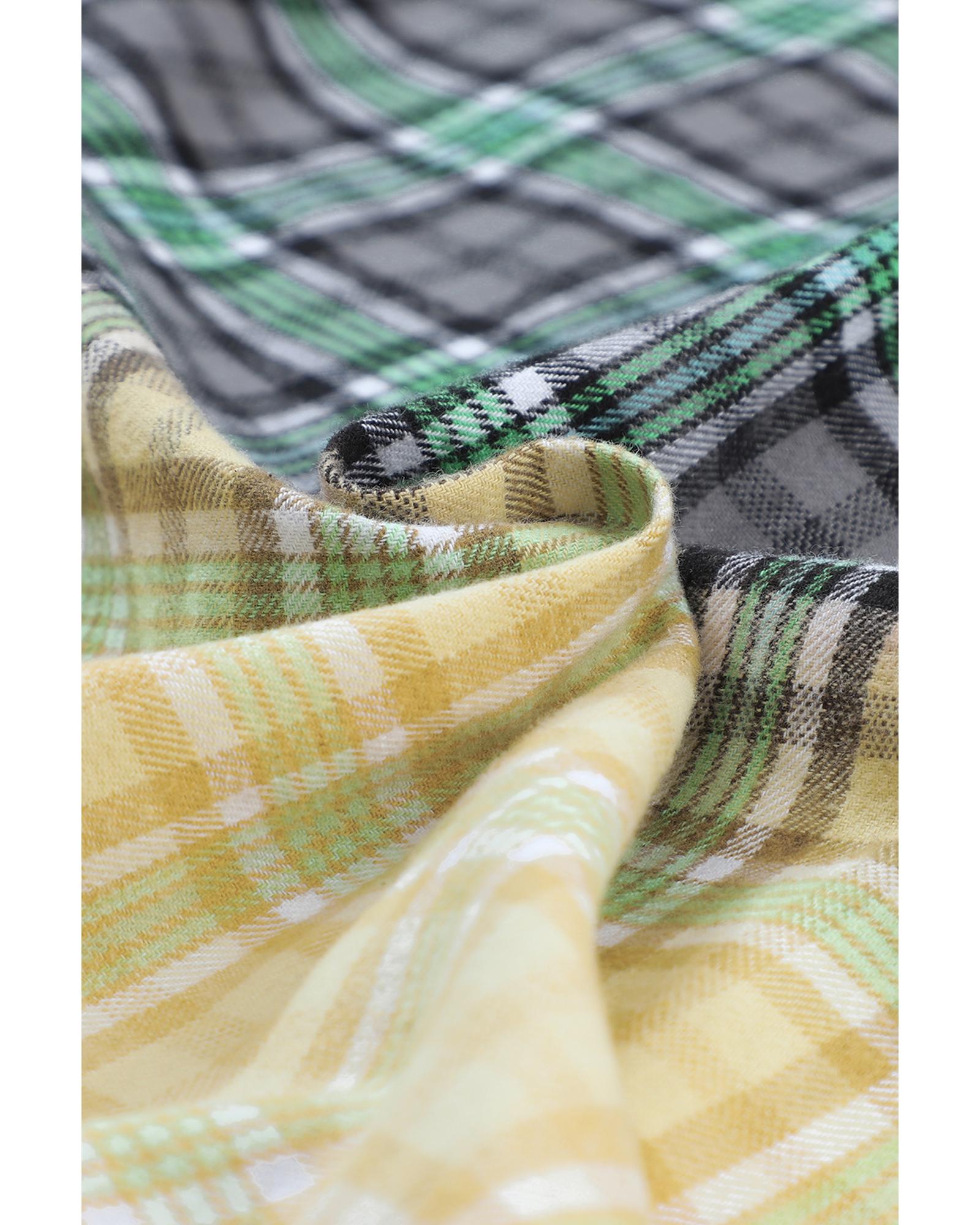 Blackish Green Contrast Plaid Patchwork Chest Pocket Button up Shacket - S 5