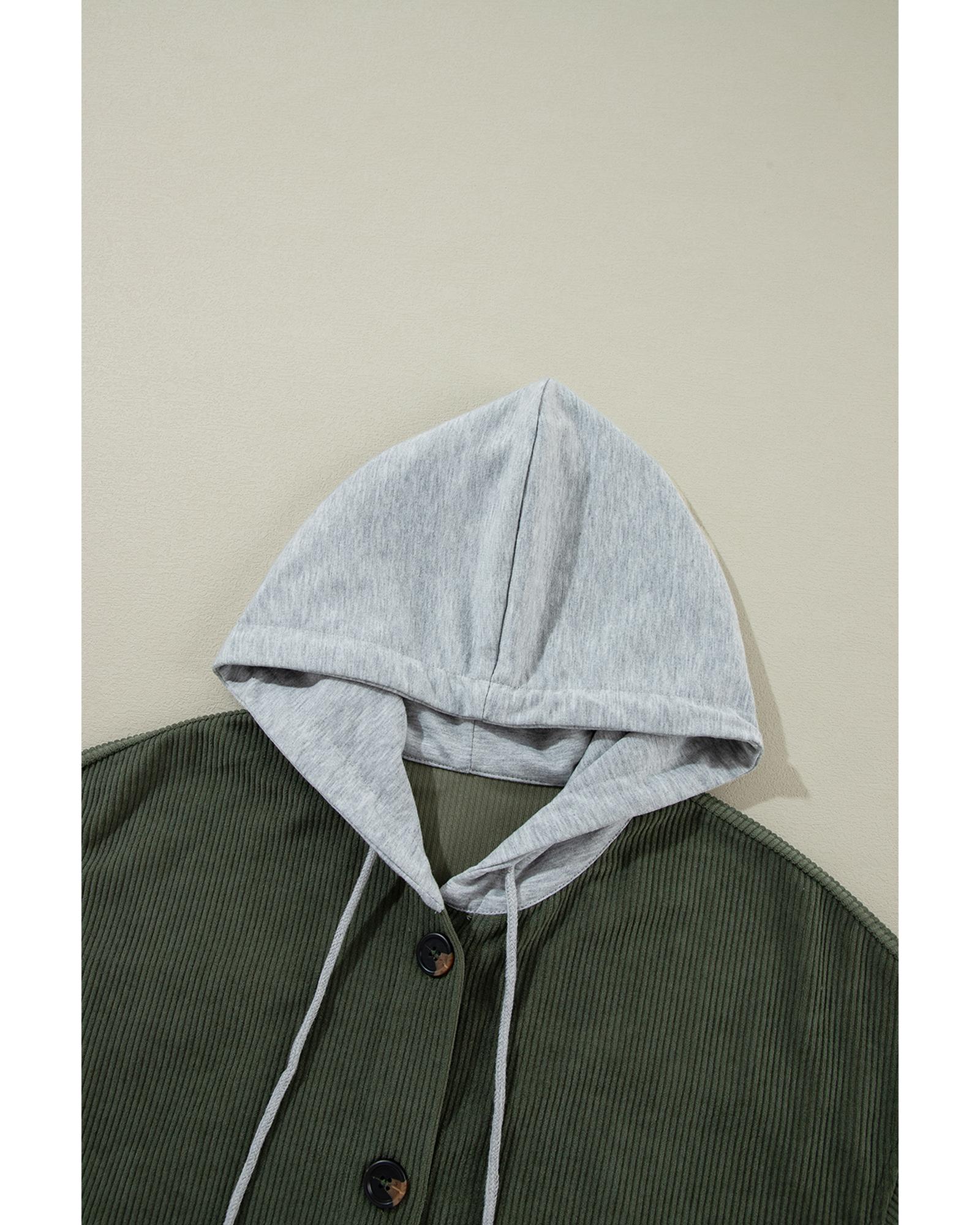 Jungle Green Oversized Corduroy Contrast Hooded Shacket - M
