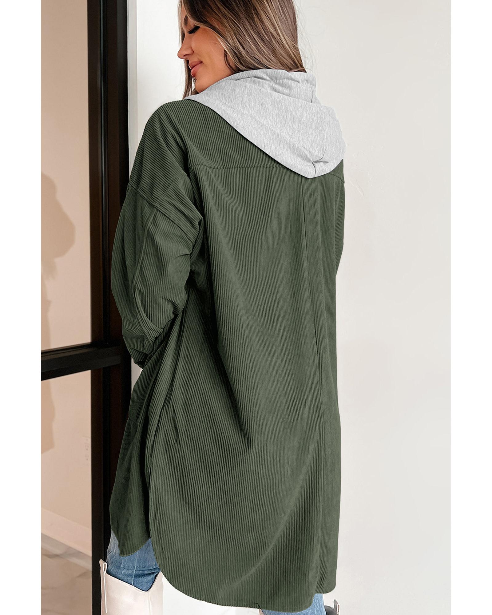 Jungle Green Oversized Corduroy Contrast Hooded Shacket - XL 3