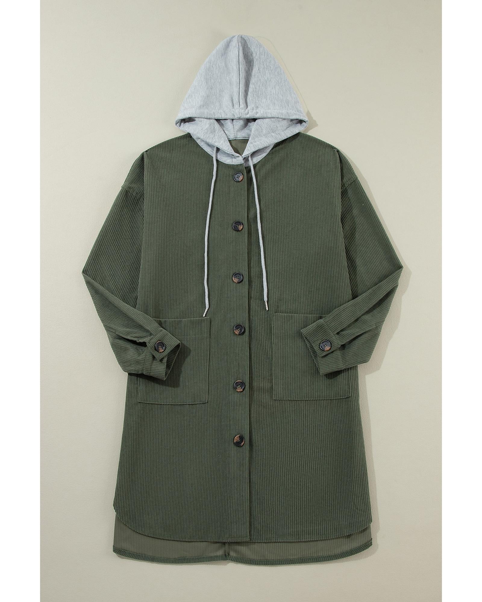 Jungle Green Oversized Corduroy Contrast Hooded Shacket - XL 5