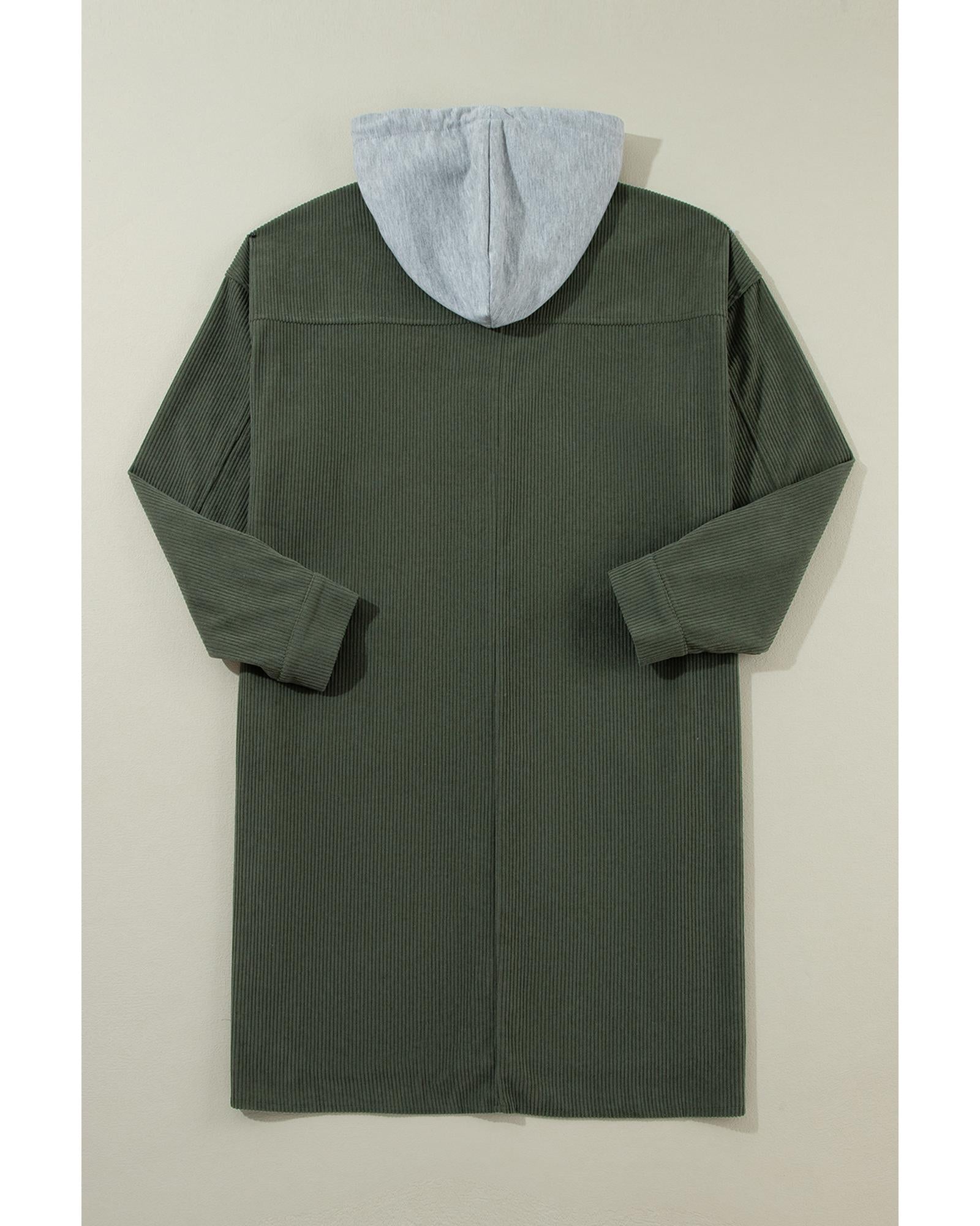 Jungle Green Oversized Corduroy Contrast Hooded Shacket - XL 7