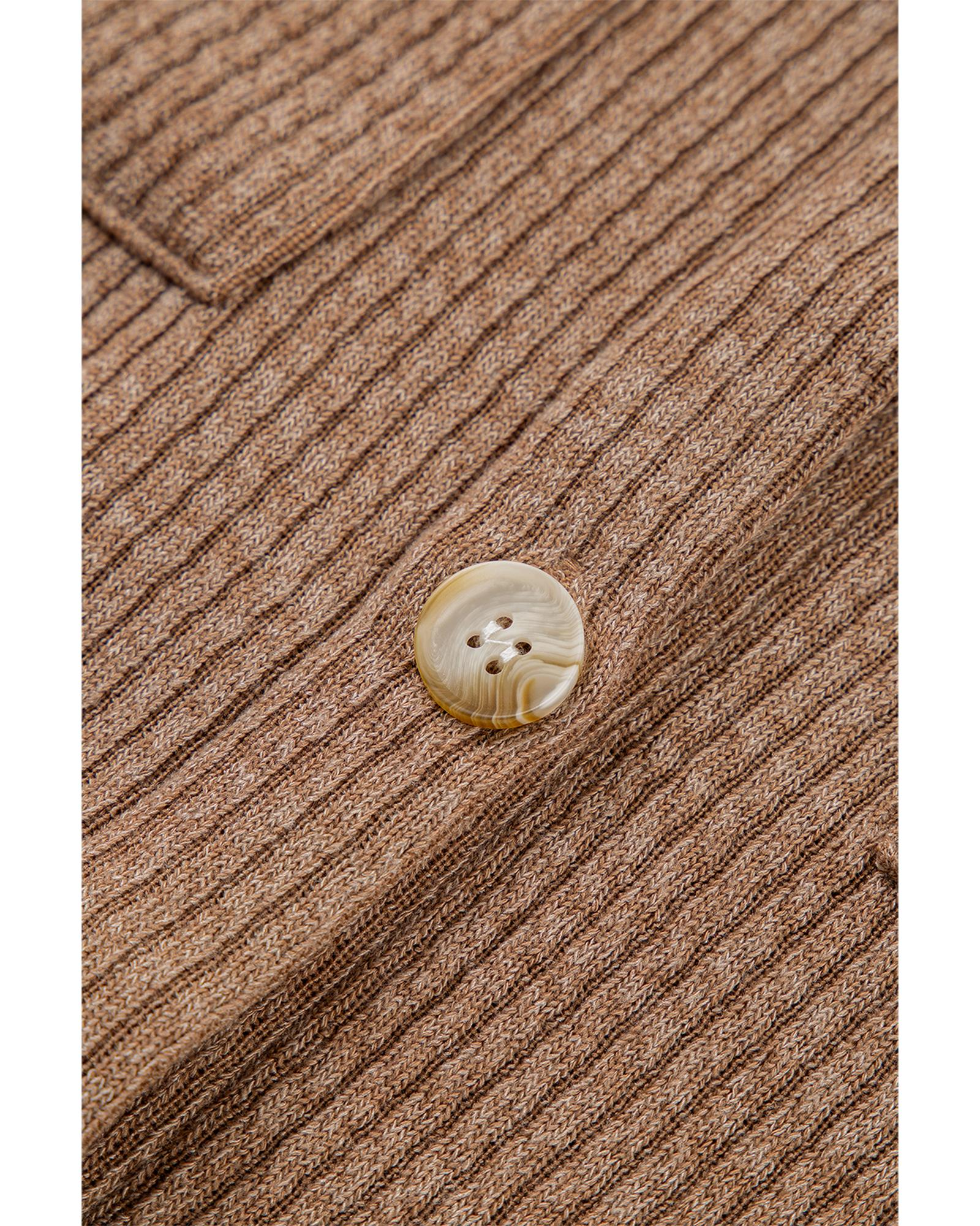 Dark Khaki Solid Color Corduroy Buttoned Long Sleeve Shacket - M 8