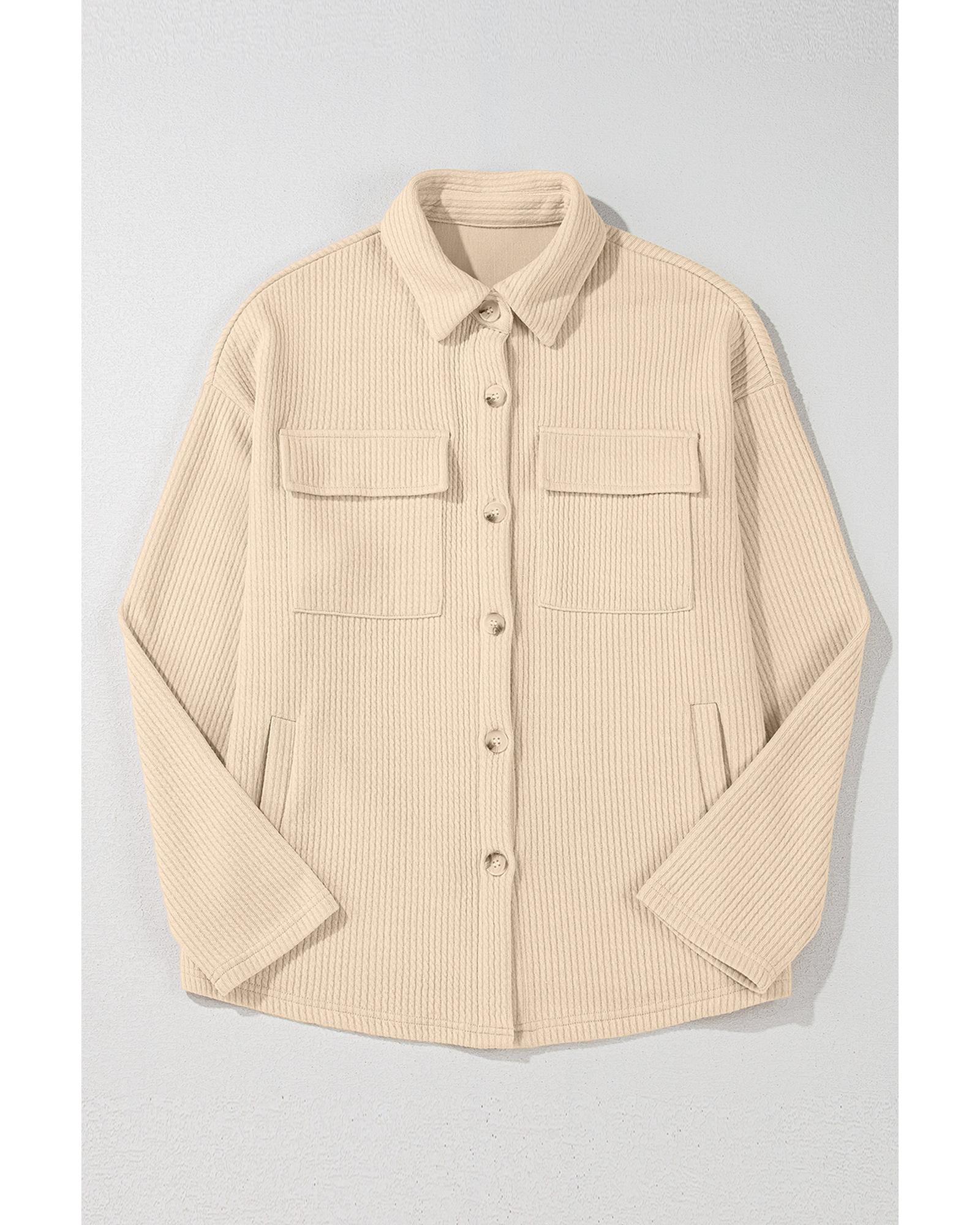 Apricot Solid Color Corduroy Buttoned Long Sleeve Shacket - 2XL 3
