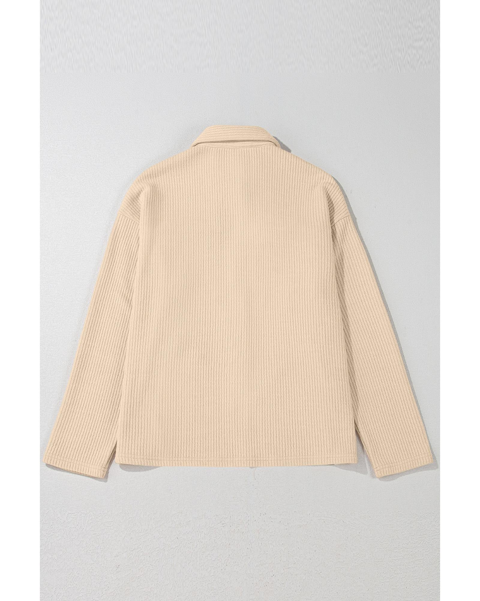 Apricot Solid Color Corduroy Buttoned Long Sleeve Shacket - S
