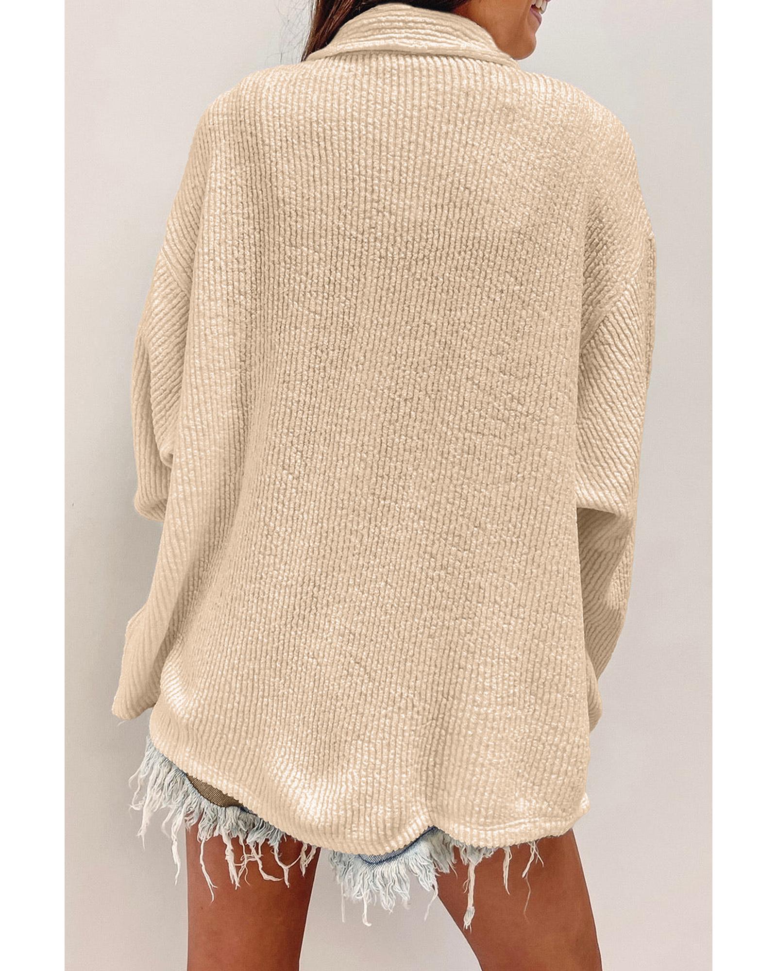 Apricot Solid Color Corduroy Buttoned Long Sleeve Shacket - XL 5