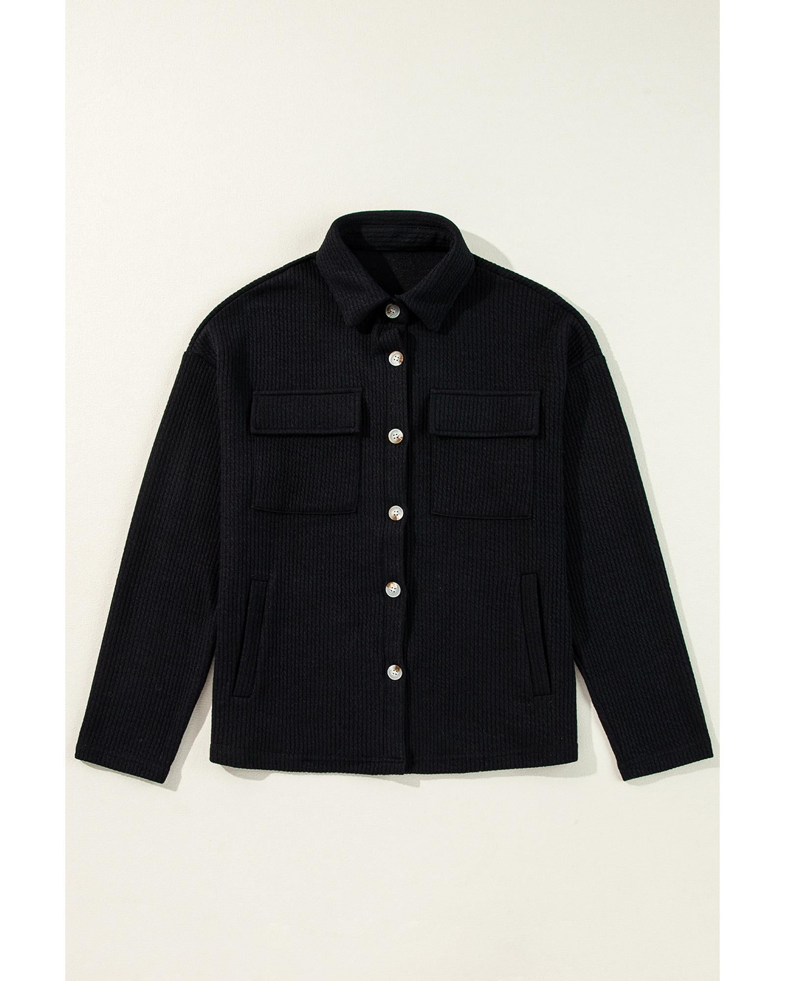 Black Solid Color Corduroy Buttoned Long Sleeve Shacket - 2XL 5