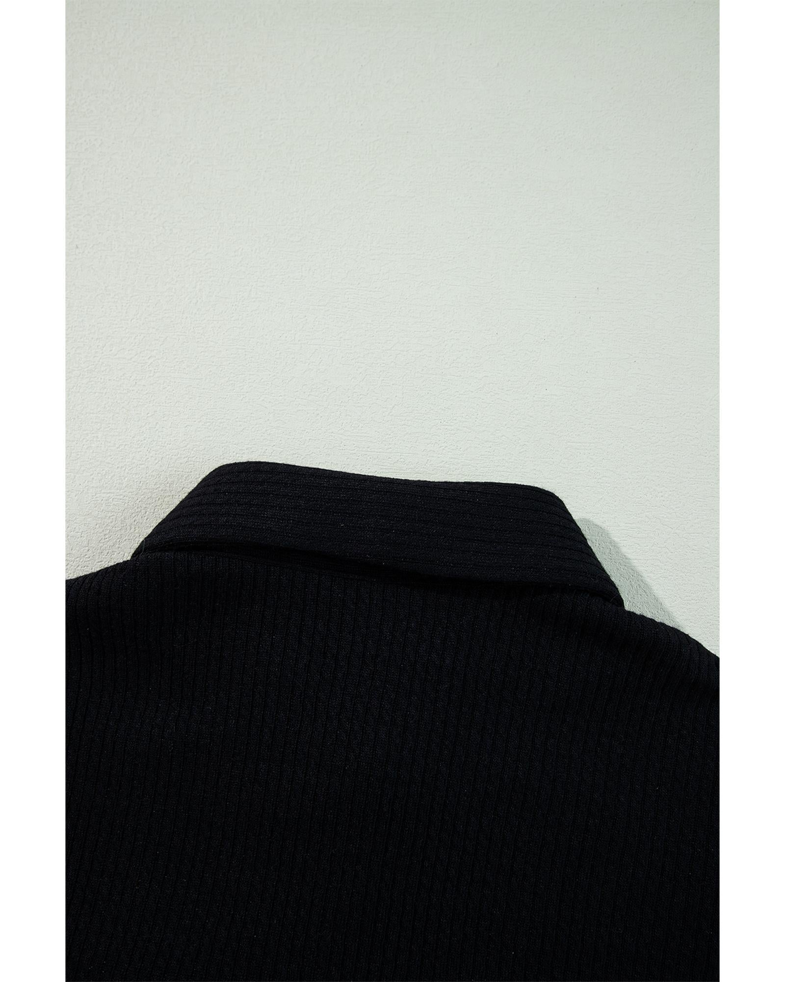 Black Solid Color Corduroy Buttoned Long Sleeve Shacket - L