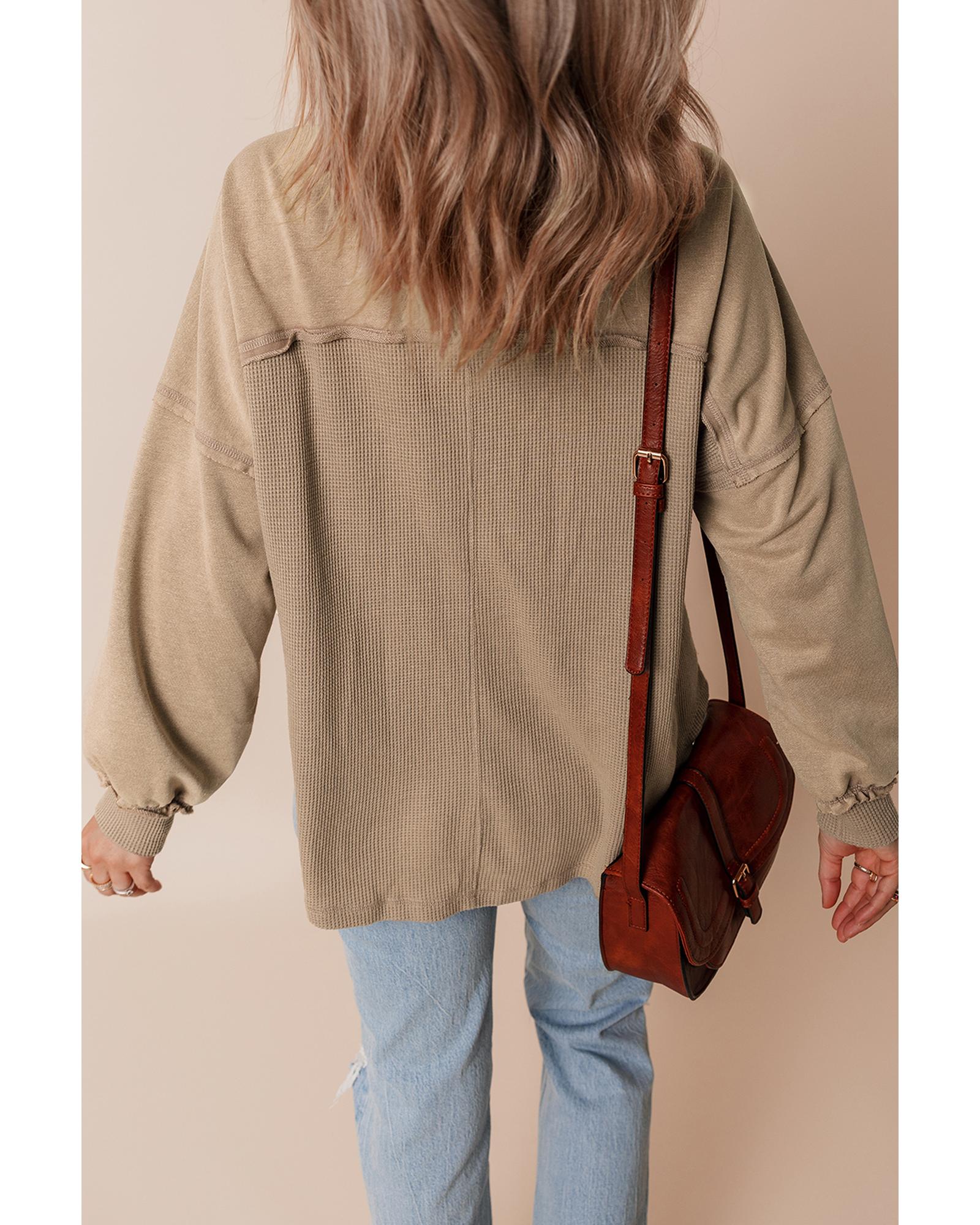 Goat Mineral Wash Textured Patchwork Loose Fit Shacket - L 6