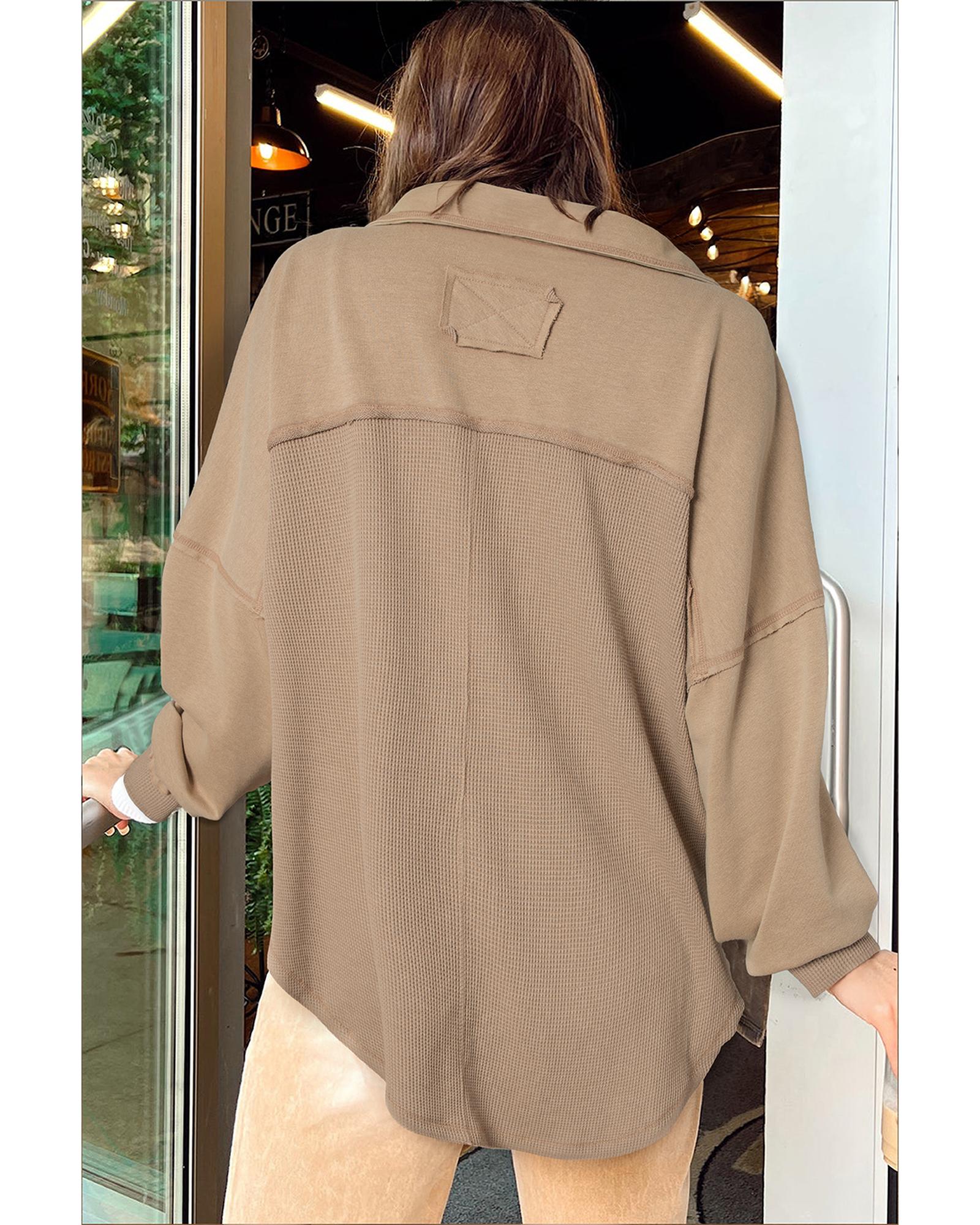 Goat Mineral Wash Textured Patchwork Loose Fit Shacket - S