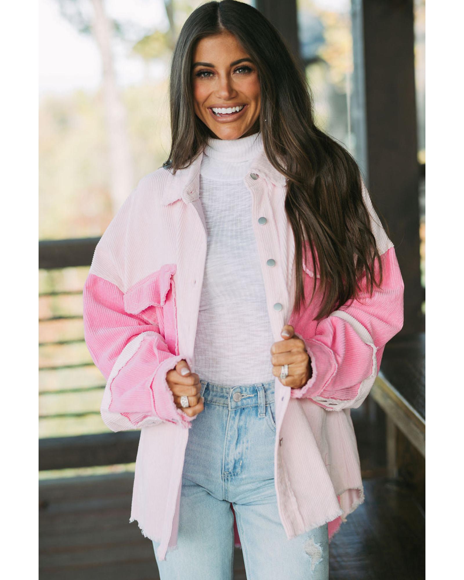 Delicacy Two-tone Color Exposed Seam Corduroy Shacket - M