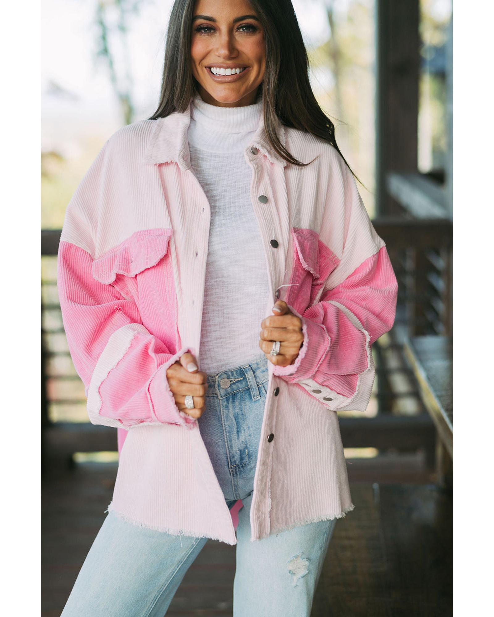 Delicacy Two-tone Color Exposed Seam Corduroy Shacket - M 3