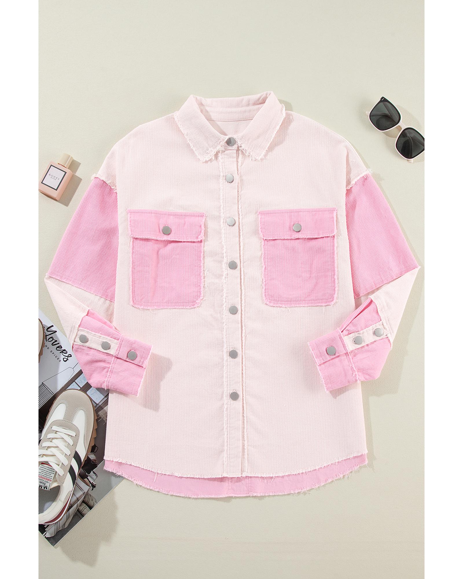 Delicacy Two-tone Color Exposed Seam Corduroy Shacket - M 4