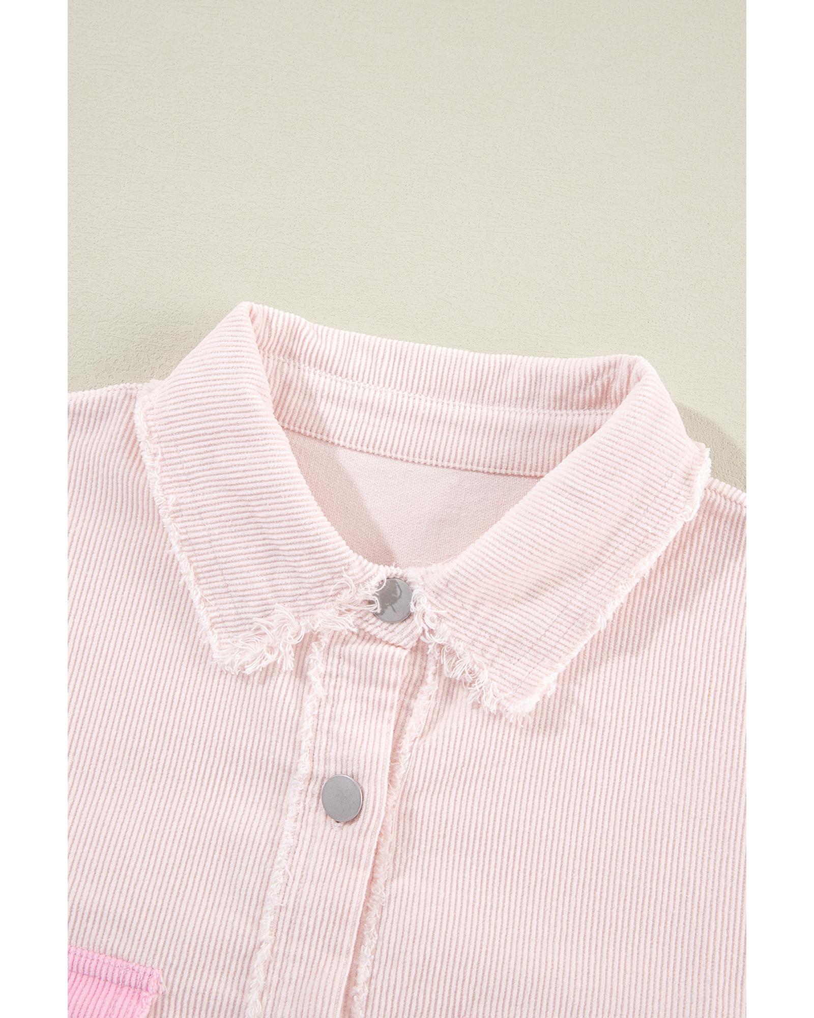 Delicacy Two-tone Color Exposed Seam Corduroy Shacket - M 7