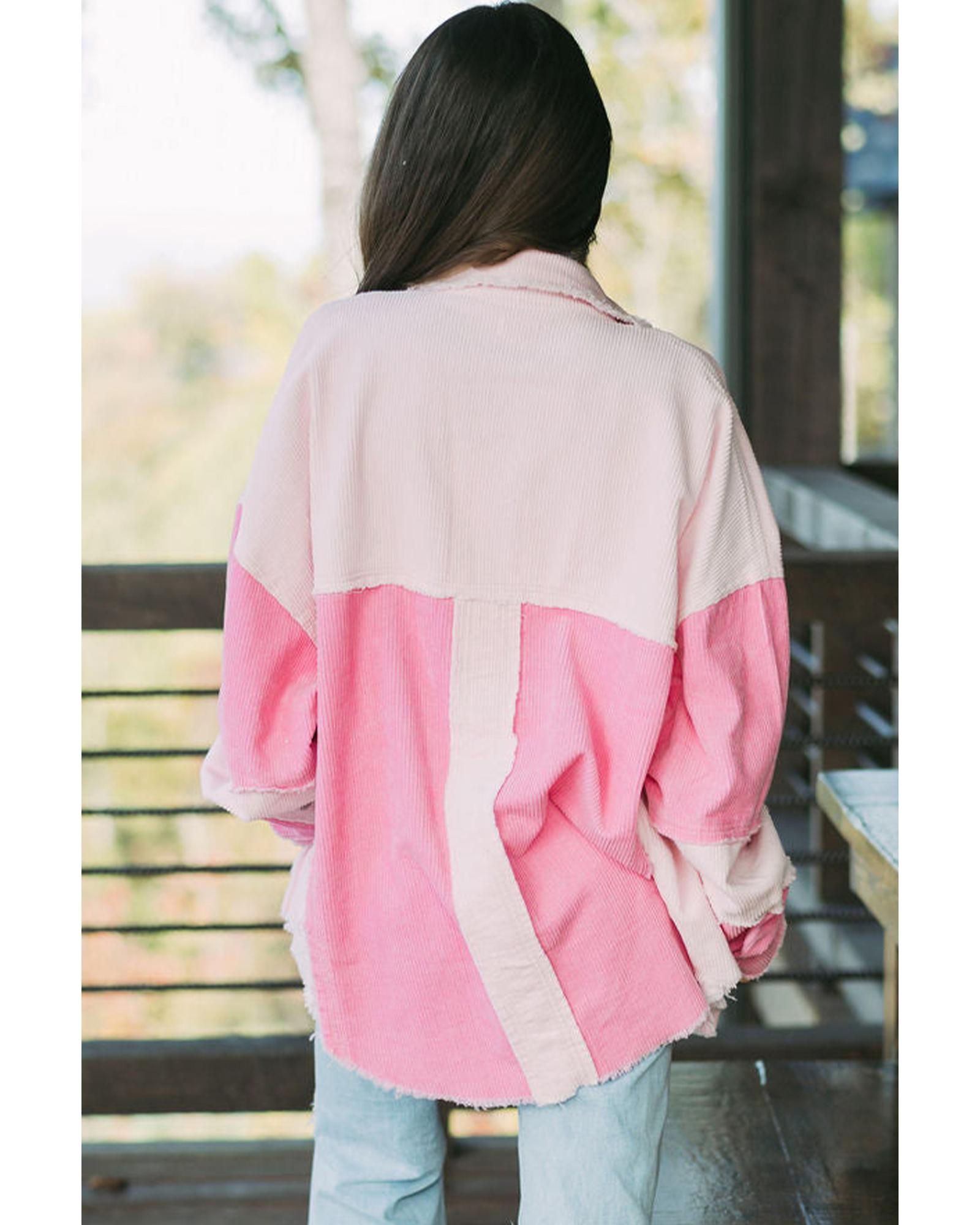 Delicacy Two-tone Color Exposed Seam Corduroy Shacket - S 3