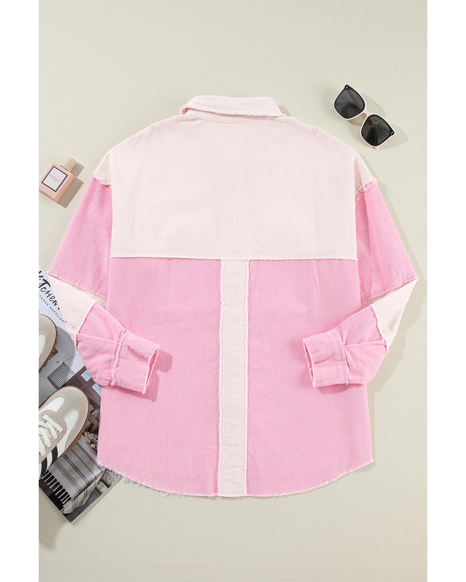 Delicacy Two-tone Color Exposed Seam Corduroy Shacket - S 6