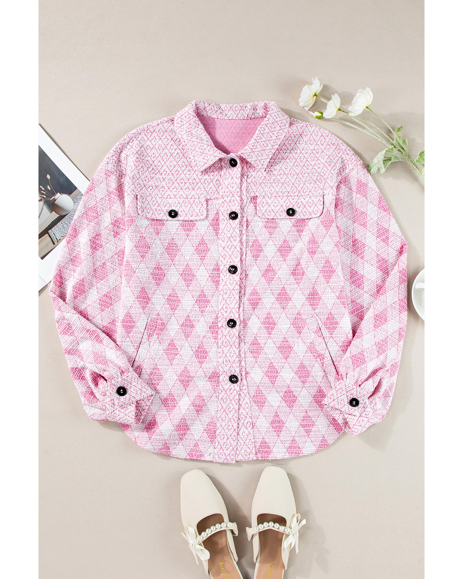 Delicacy Geometric Print Textured Flap Detail Shacket with Pocket - L 8