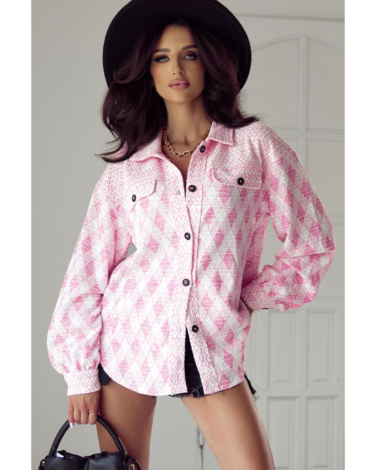 Delicacy Geometric Print Textured Flap Detail Shacket with Pocket - XL 3