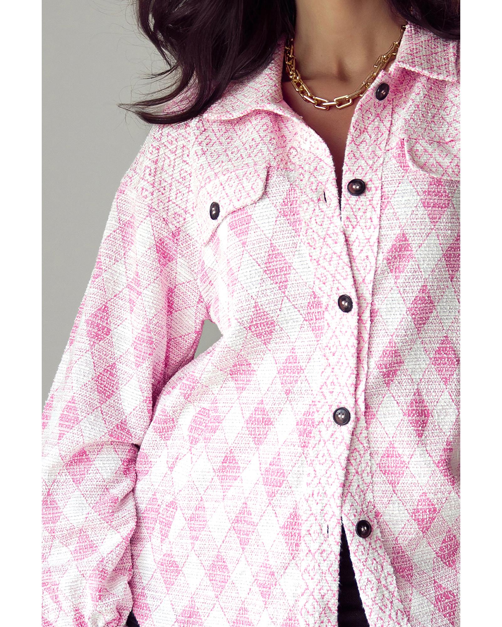 Delicacy Geometric Print Textured Flap Detail Shacket with Pocket - XL 5