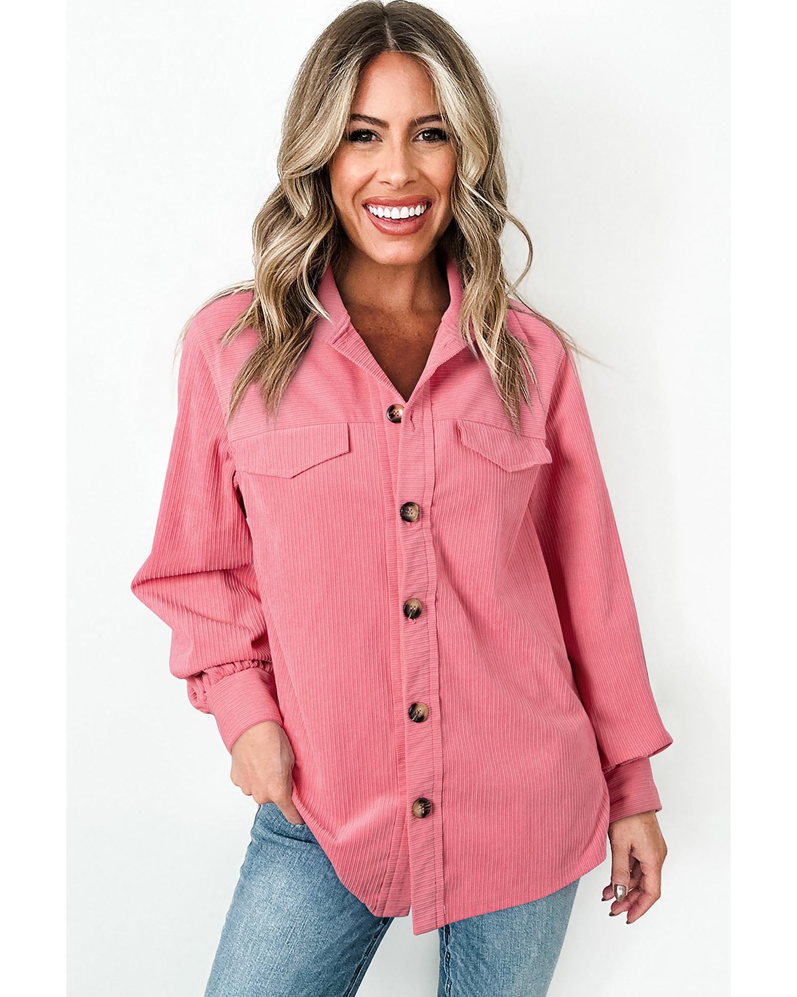 Bonbon Corduroy Flap Detail Button Up Split Shacket - XL 3