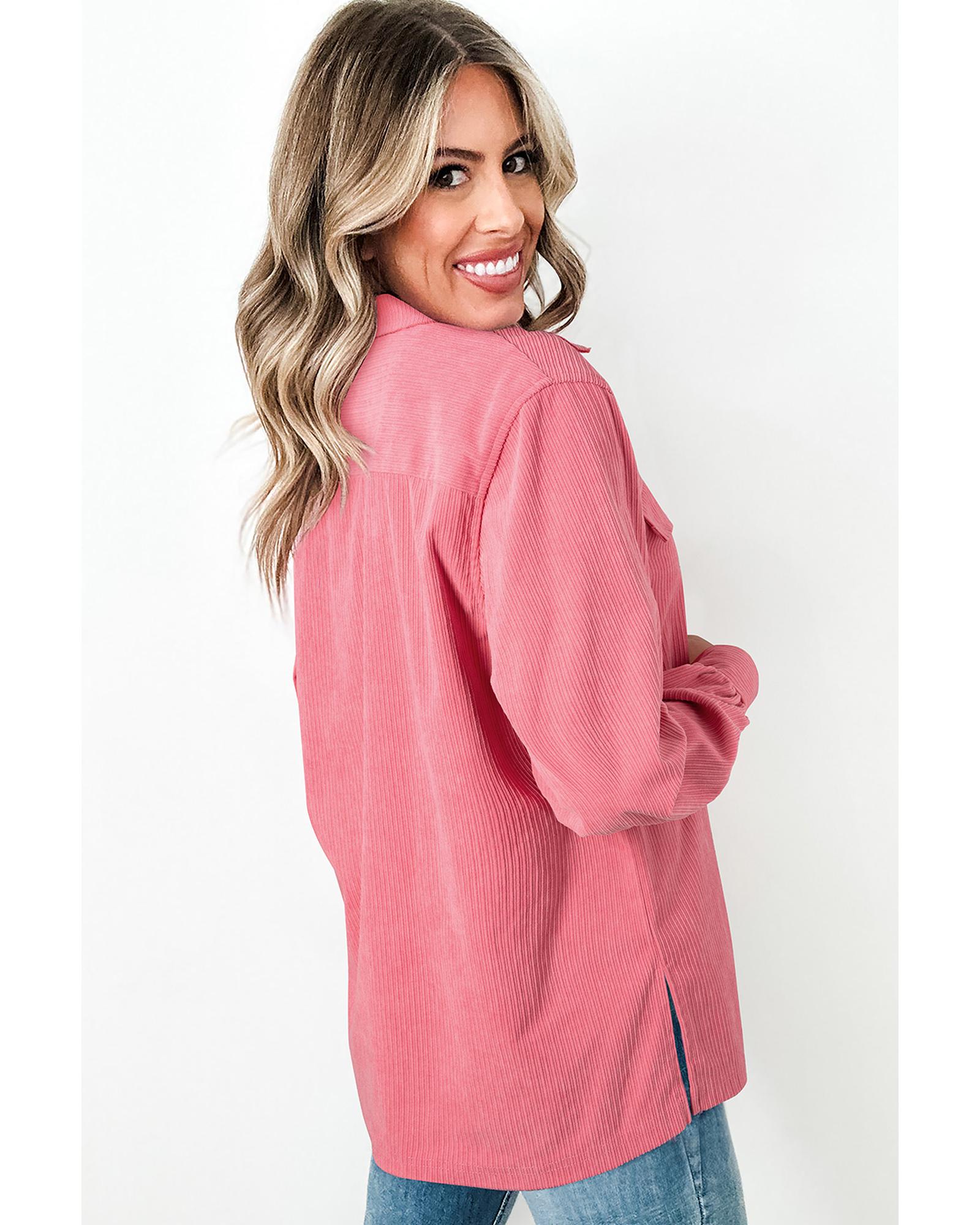 Bonbon Corduroy Flap Detail Button Up Split Shacket - XL 4