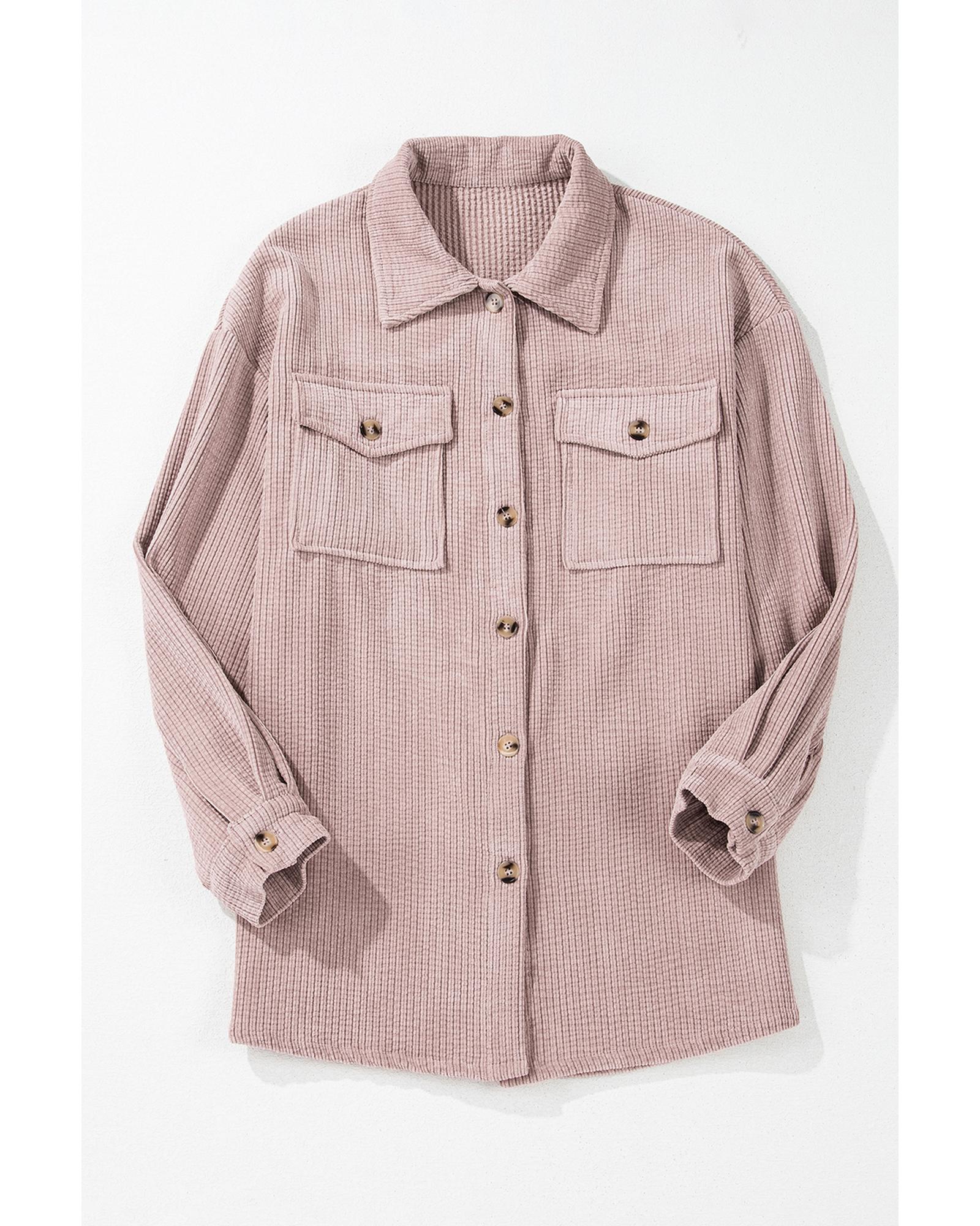 Light Pink Corduroy Flap Pocket Button Up Shacket - L