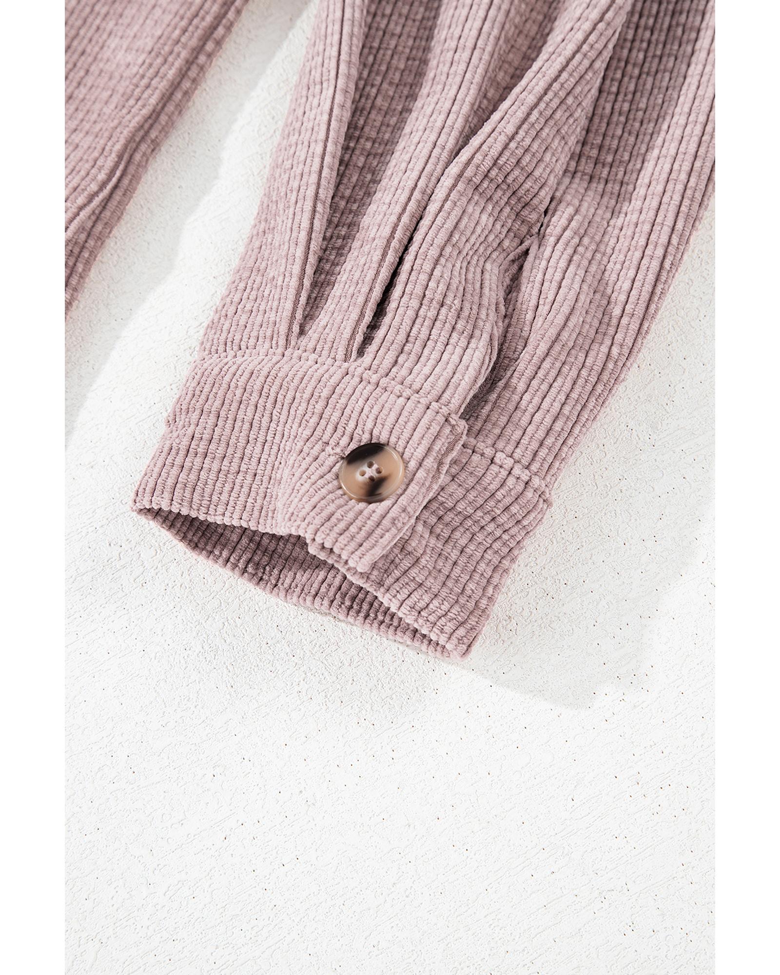 Light Pink Corduroy Flap Pocket Button Up Shacket - L 3