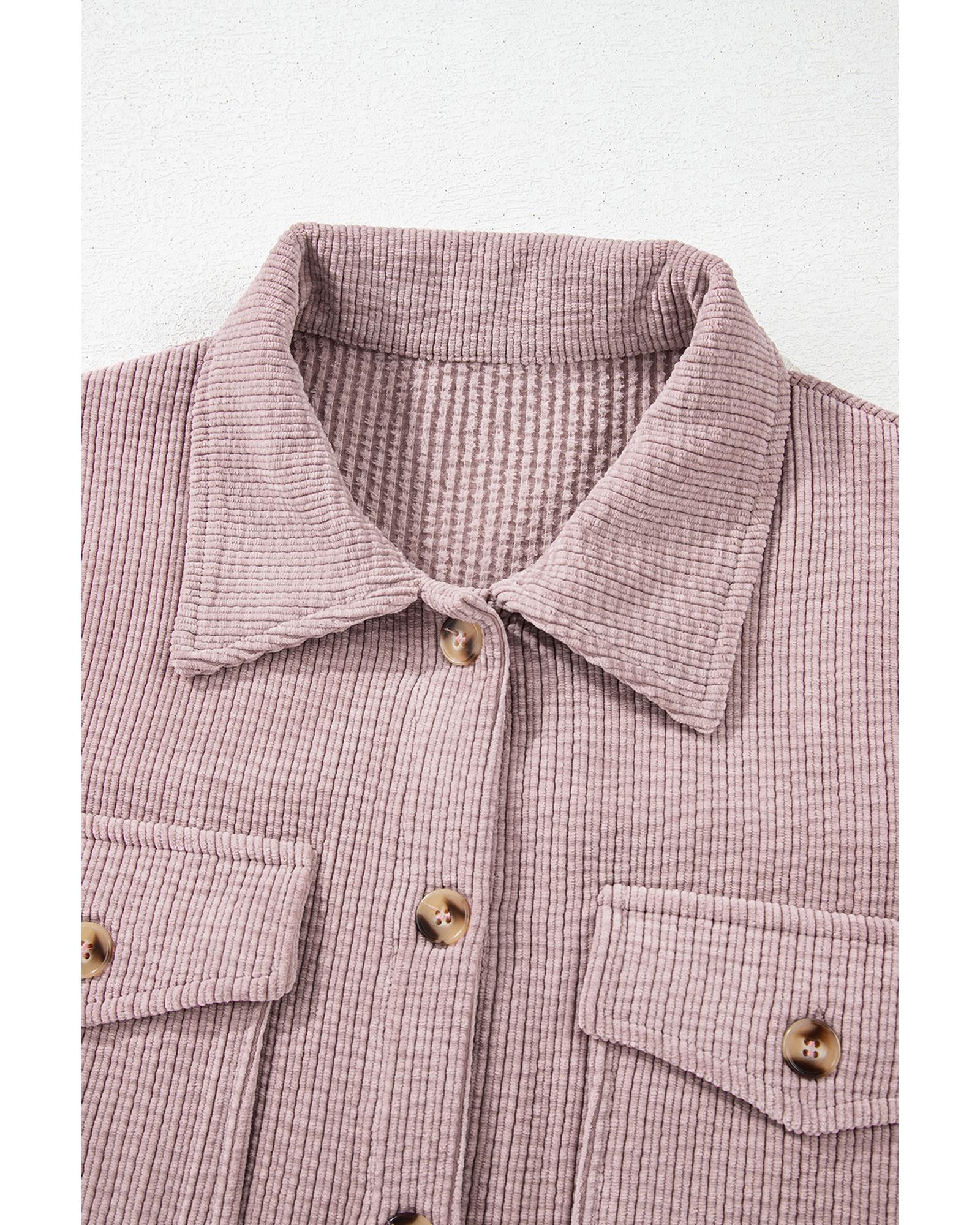 Light Pink Corduroy Flap Pocket Button Up Shacket - M 6
