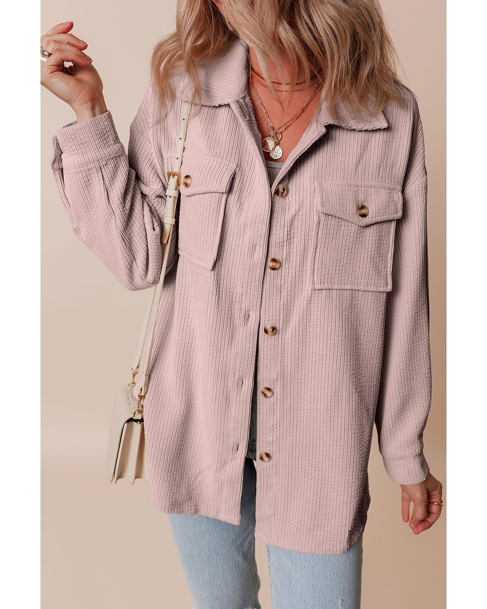 Light Pink Corduroy Flap Pocket Button Up Shacket - XL 5