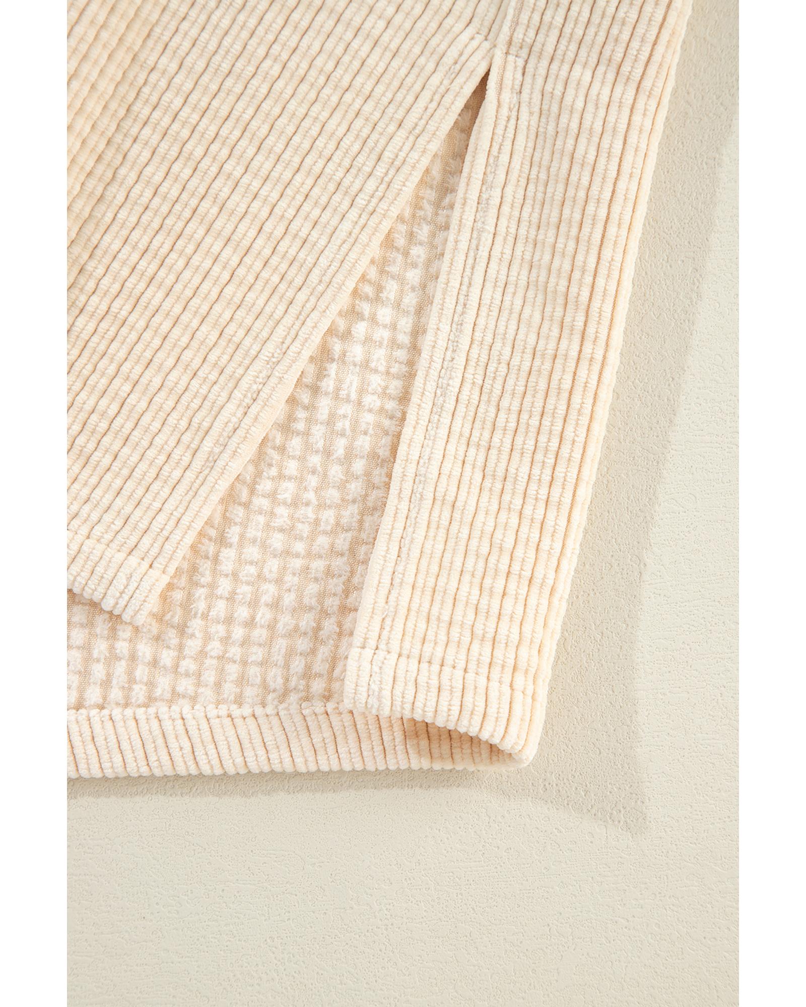 Oatmeal Corduroy Flap Pocket Button Up Shacket - XL