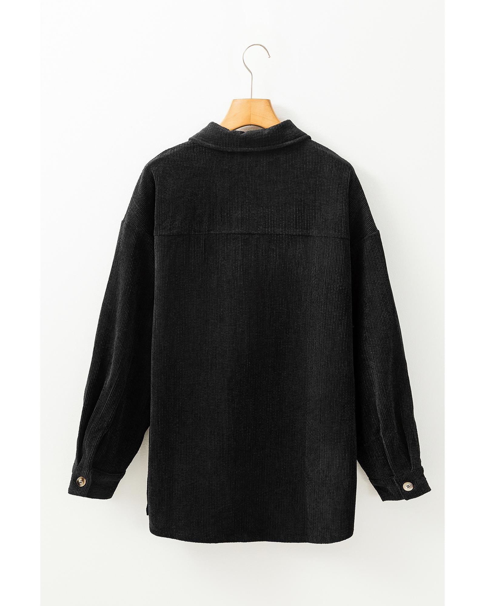 Black Corduroy Flap Pocket Button Up Shacket - L