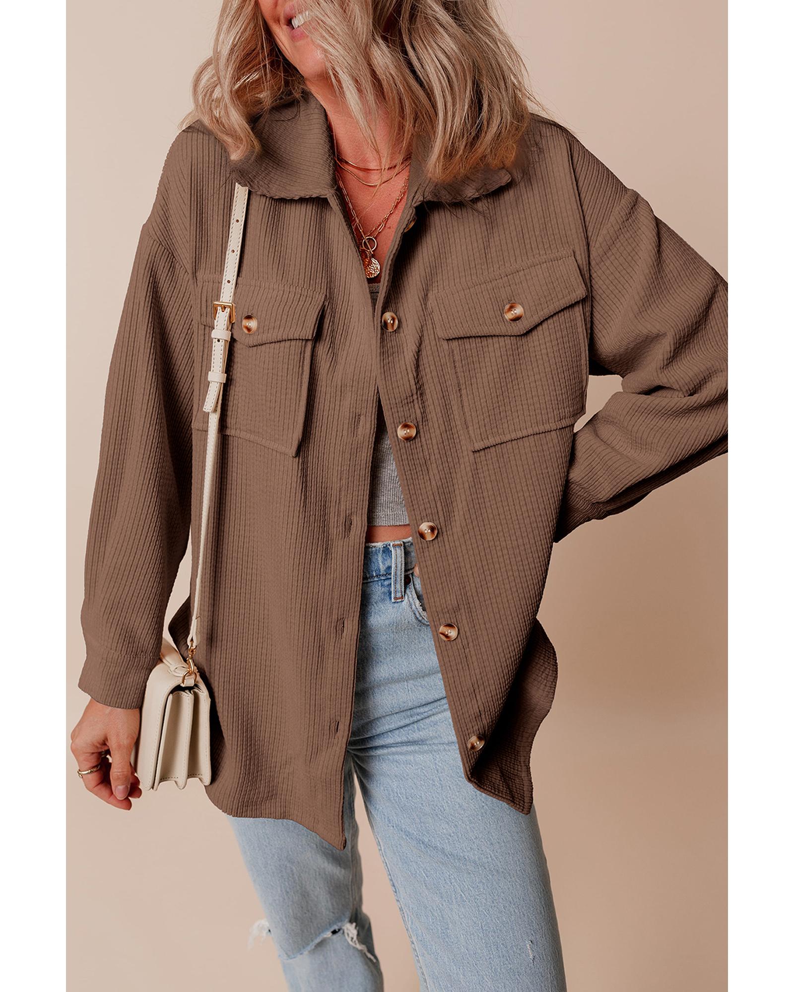 Chestnut Corduroy Flap Pocket Button Up Shacket - L 6