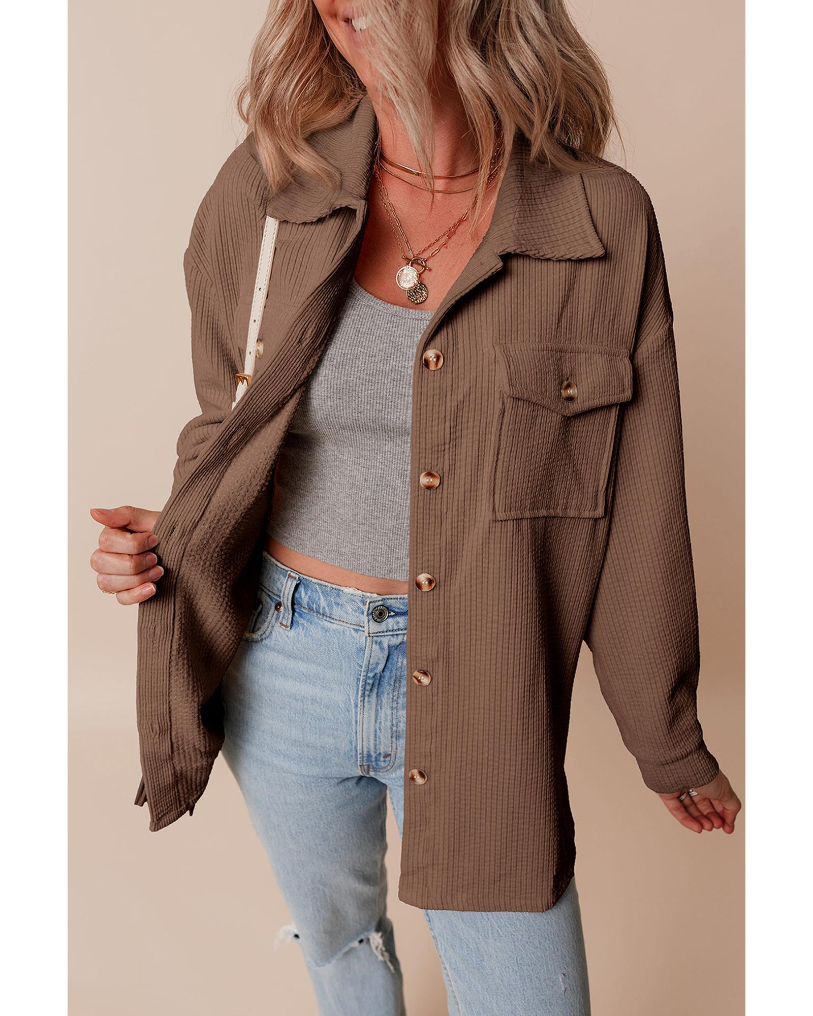 Chestnut Corduroy Flap Pocket Button Up Shacket - M 5