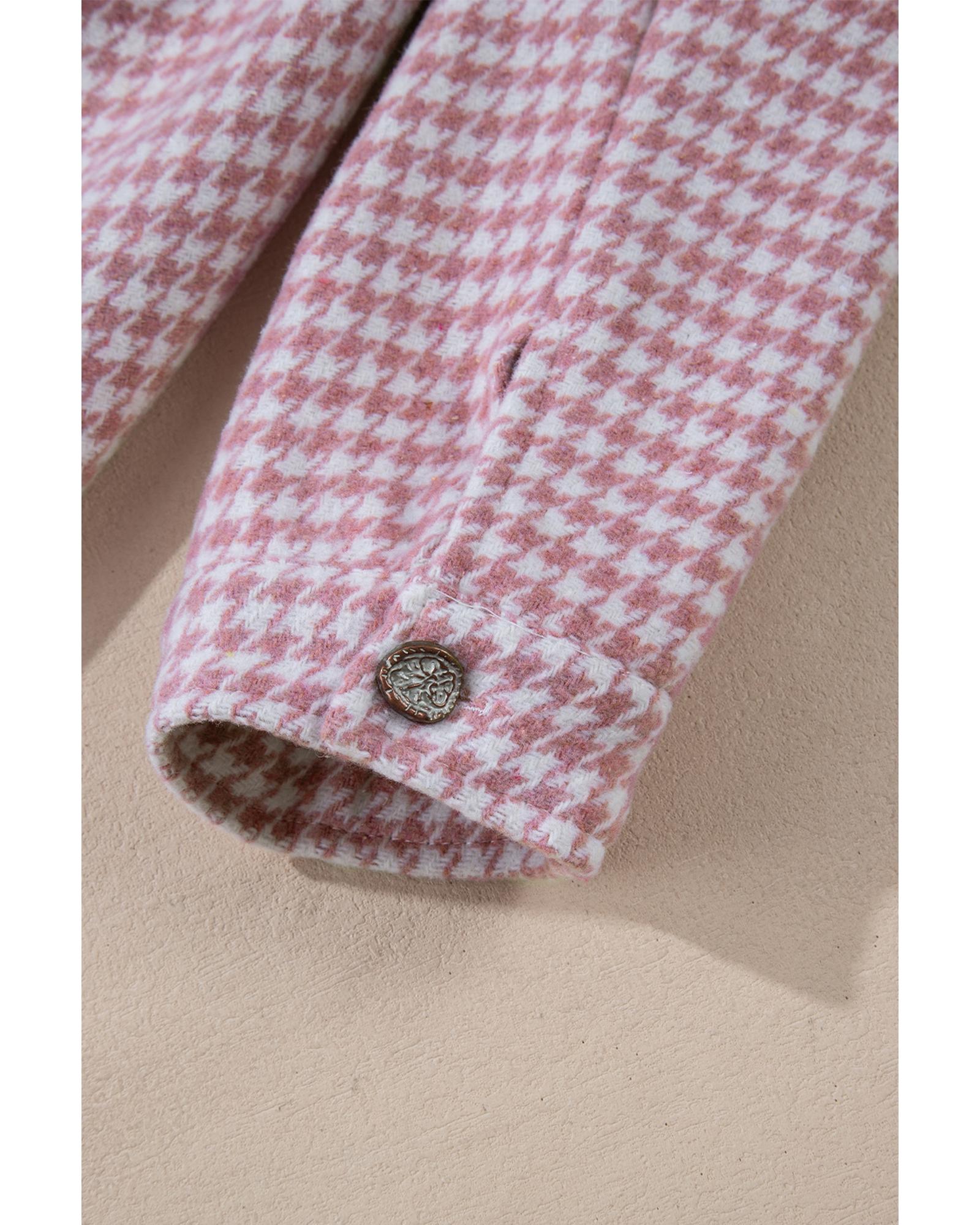Pink Houndstooth Color Contrast Textured Patchwork Loose Shacket - XL