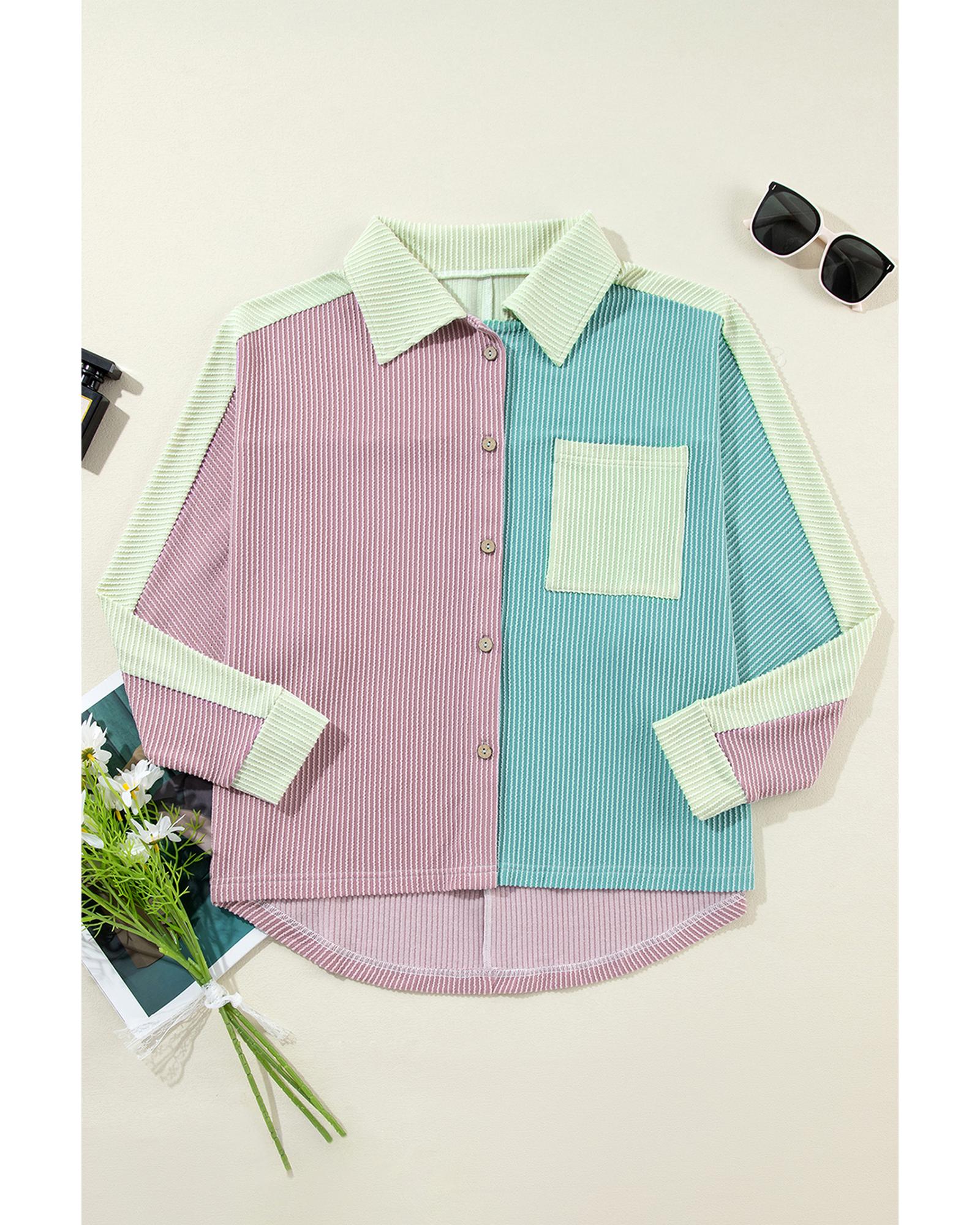 Phalaenopsis Color Block Corded Buttoned Oversized Shacket - M