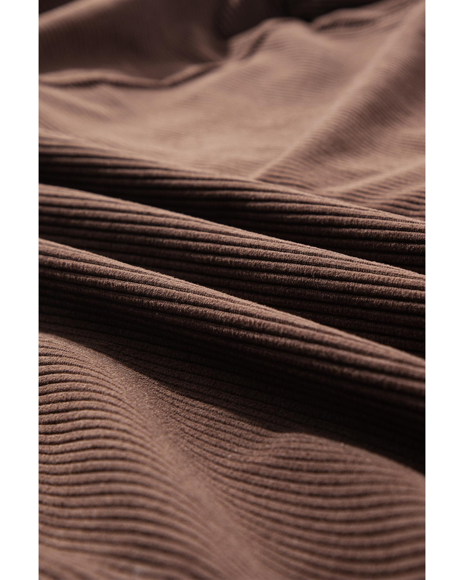 Coffee Hooded Drawstring Pockets Corduroy Shacket - 2XL 7