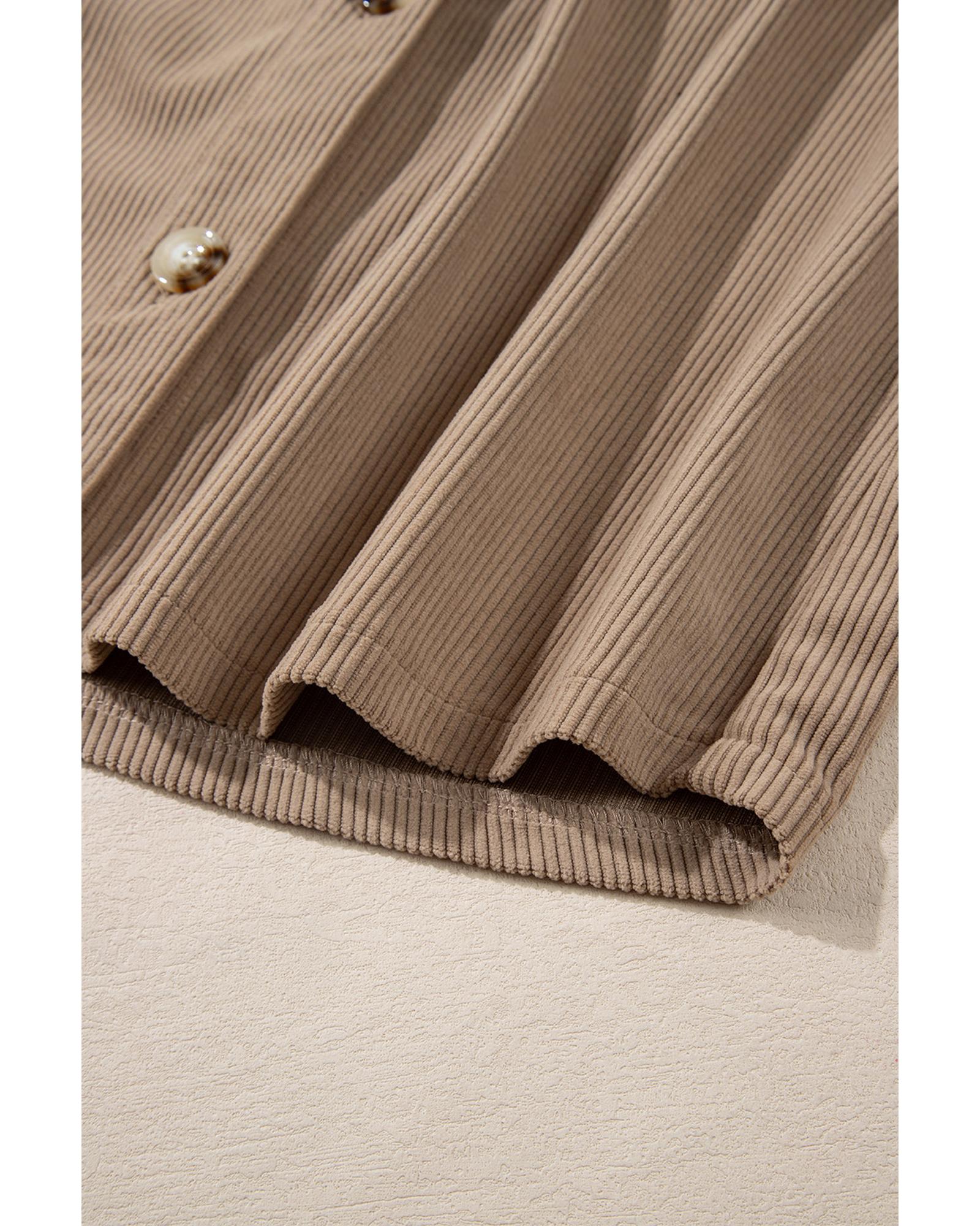 Pale Khaki Hooded Drawstring Pockets Corduroy Shacket - 2XL