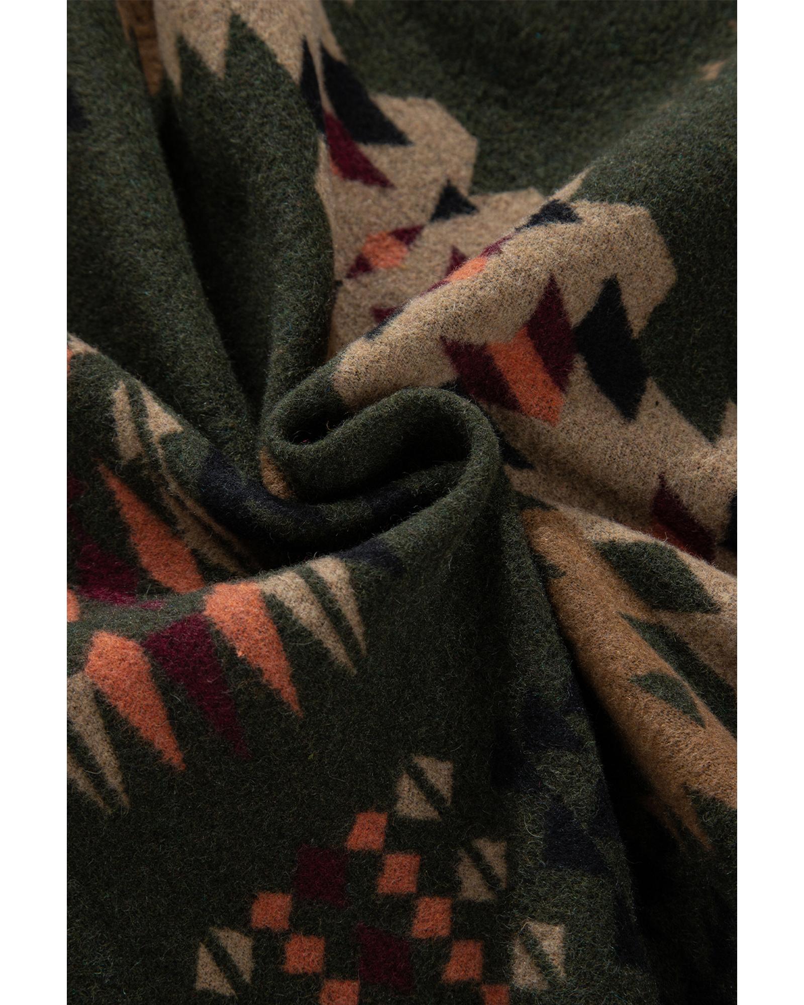 Green Aztec Print Flap Pockets Long Sleeve Shacket - XL