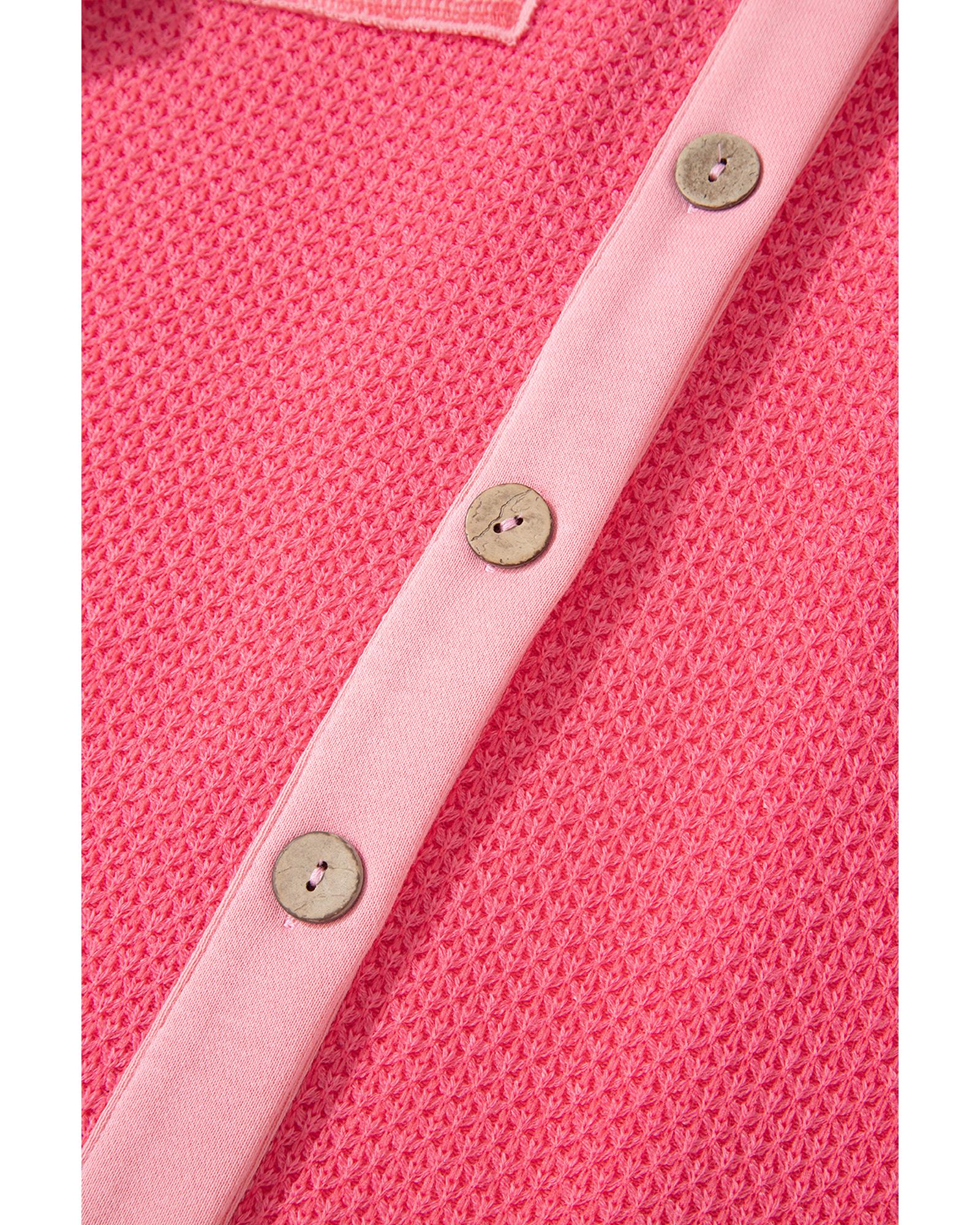 Peach Blossom Two Tone Contrast Waffle Knit Buttoned Loose Shacket - 2XL 4