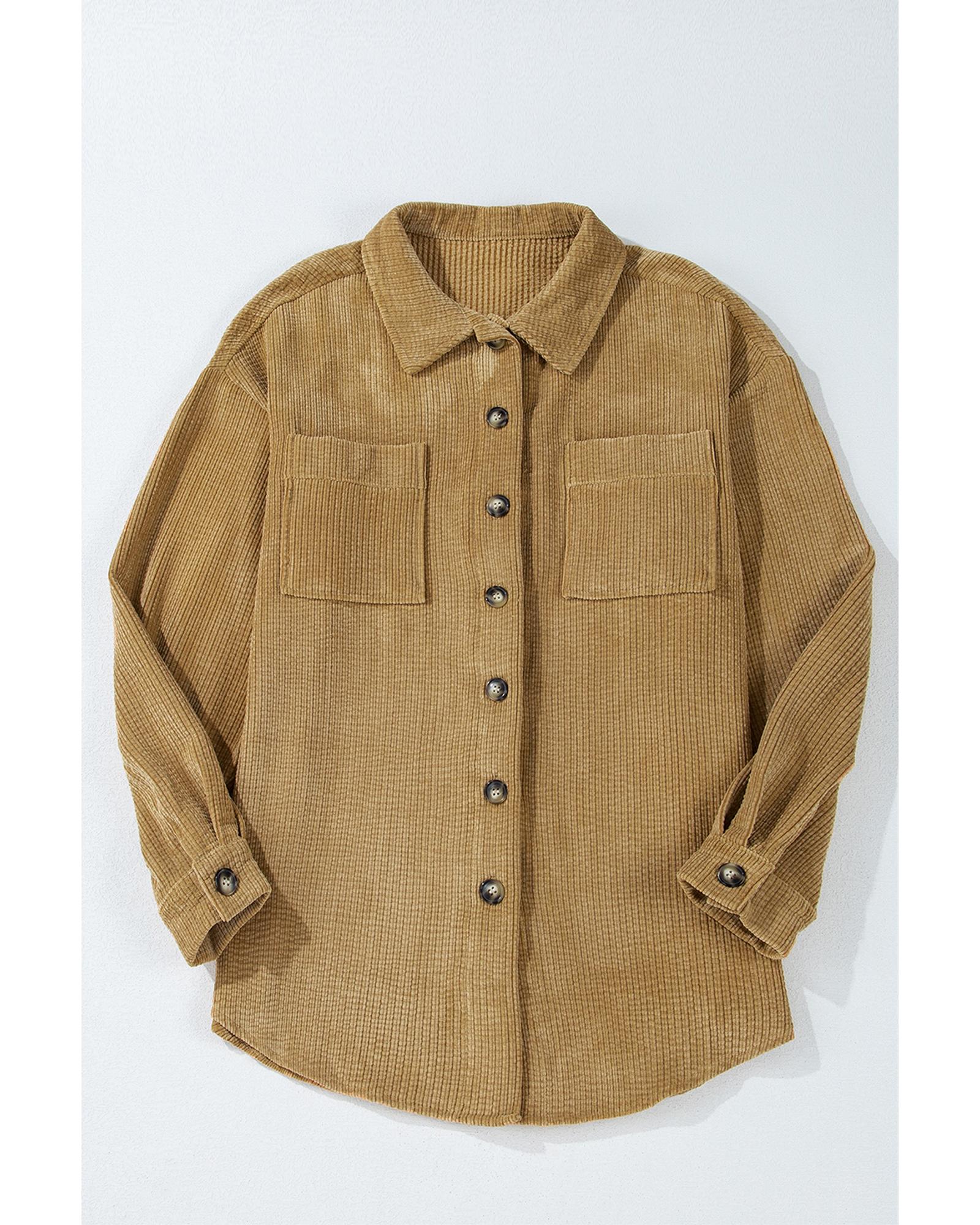 Light French Beige Patched Pocket Button Up Corduroy Shacket - L 6