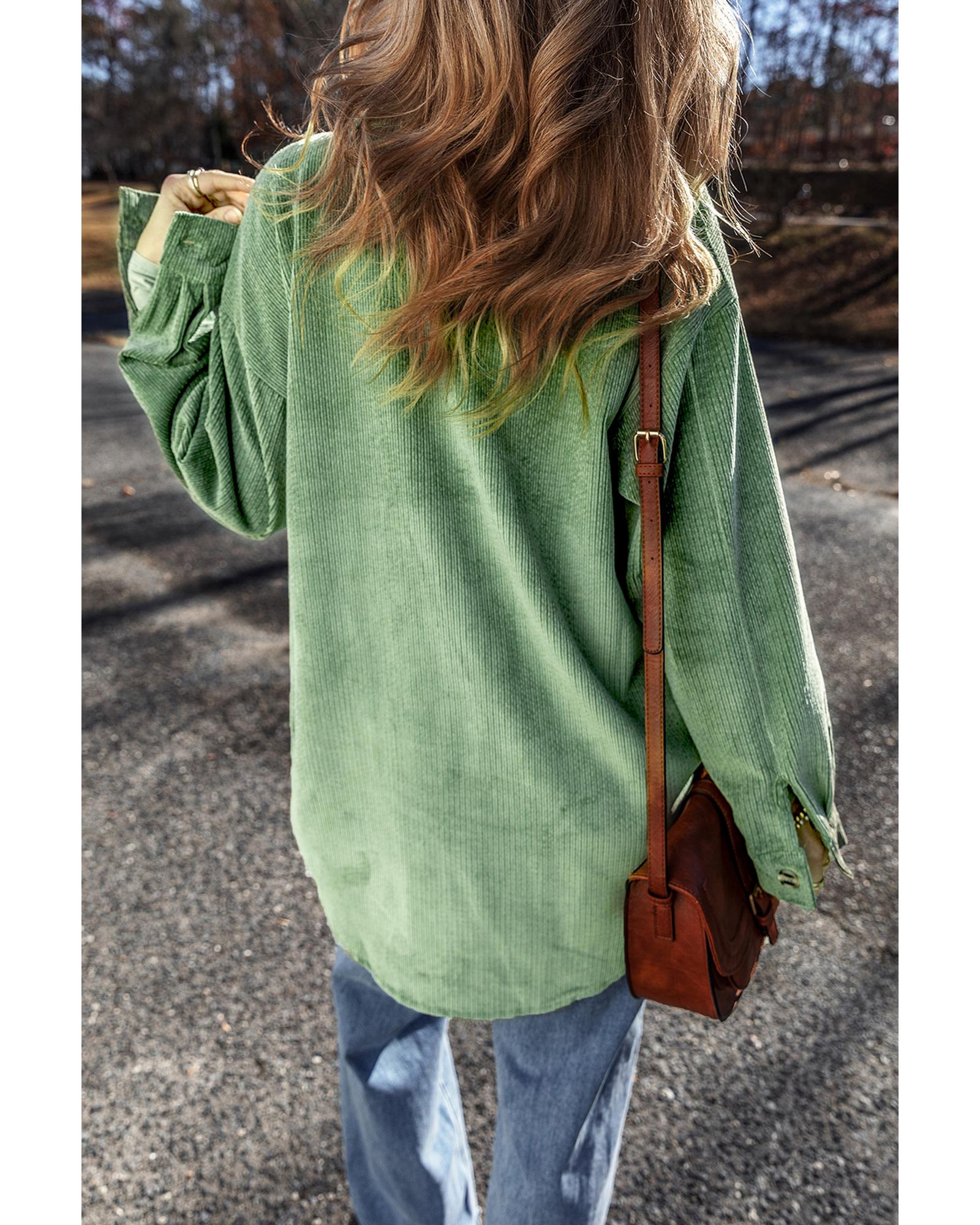 Mist Green Patched Pocket Button Up Corduroy Shacket - L 3