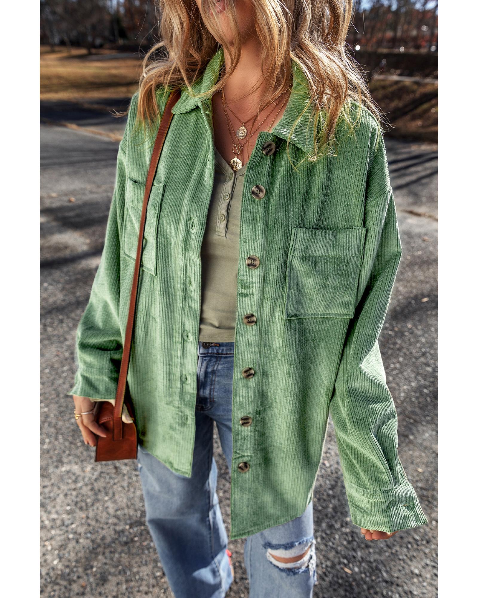 Mist Green Patched Pocket Button Up Corduroy Shacket - XL 8