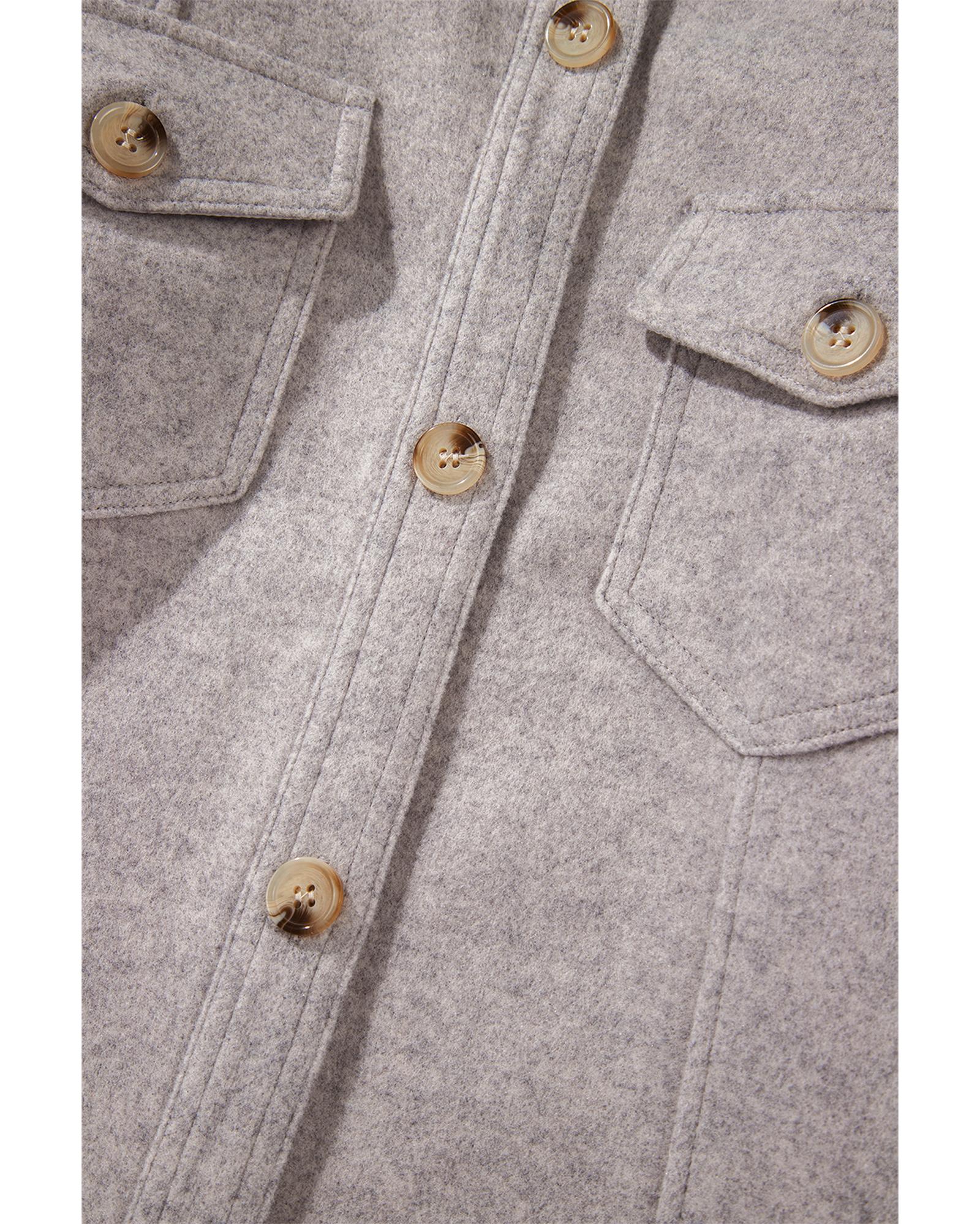 Light Grey Turn Down Collar Flap Pockets Buttoned Shacket - XL