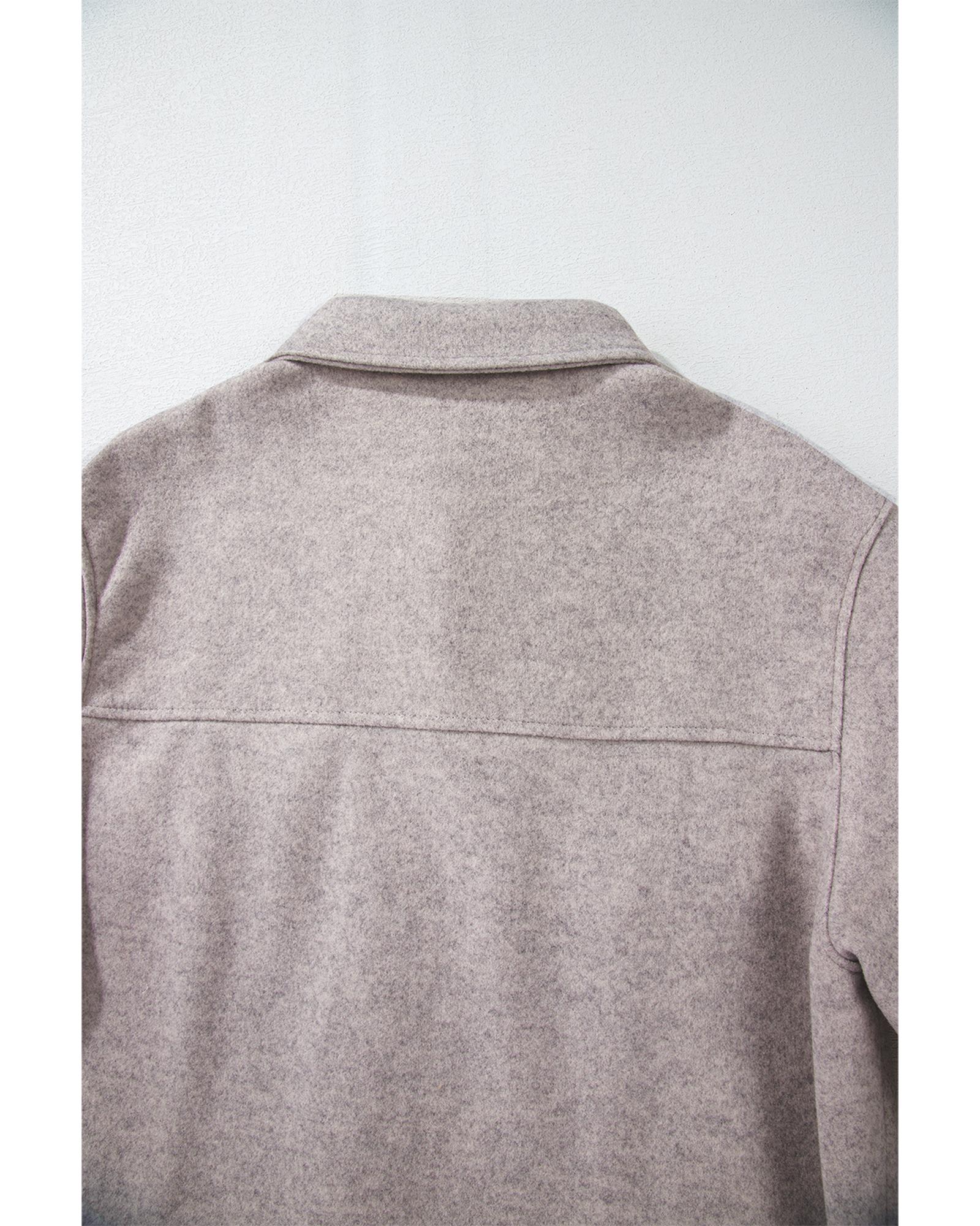 Light Grey Turn Down Collar Flap Pockets Buttoned Shacket - XL 3