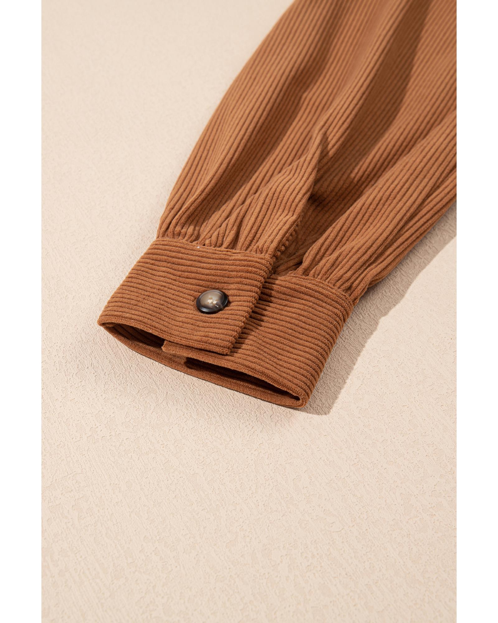 Cinnamon Corduroy Flap Pocket Button Up Round Hem Shacket - XL 5