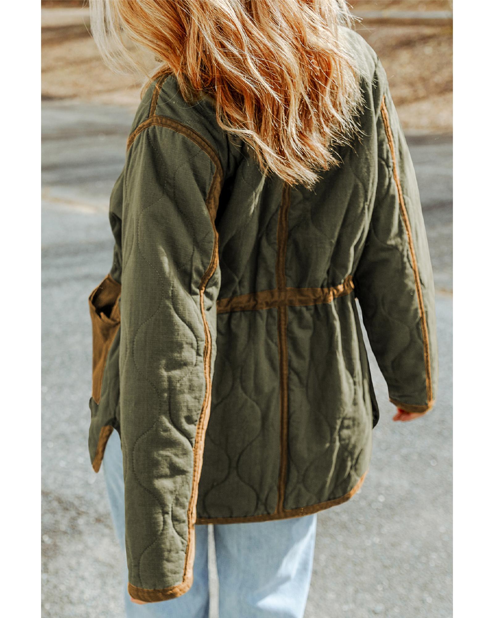 Green Stitching Quilted Drawstring Jacket - M