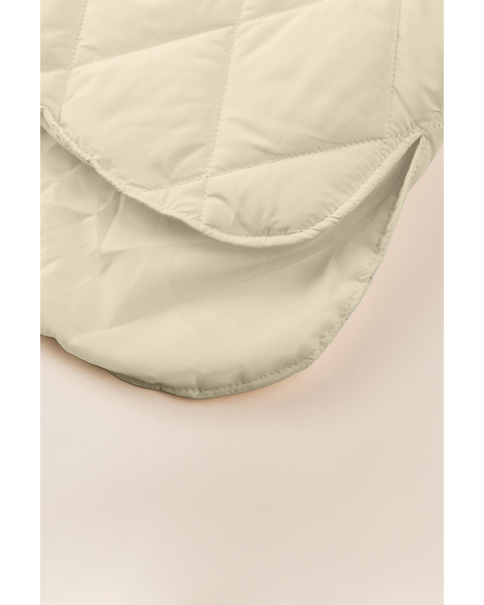 Beige Quilted Snap Button Hooded Coat - L