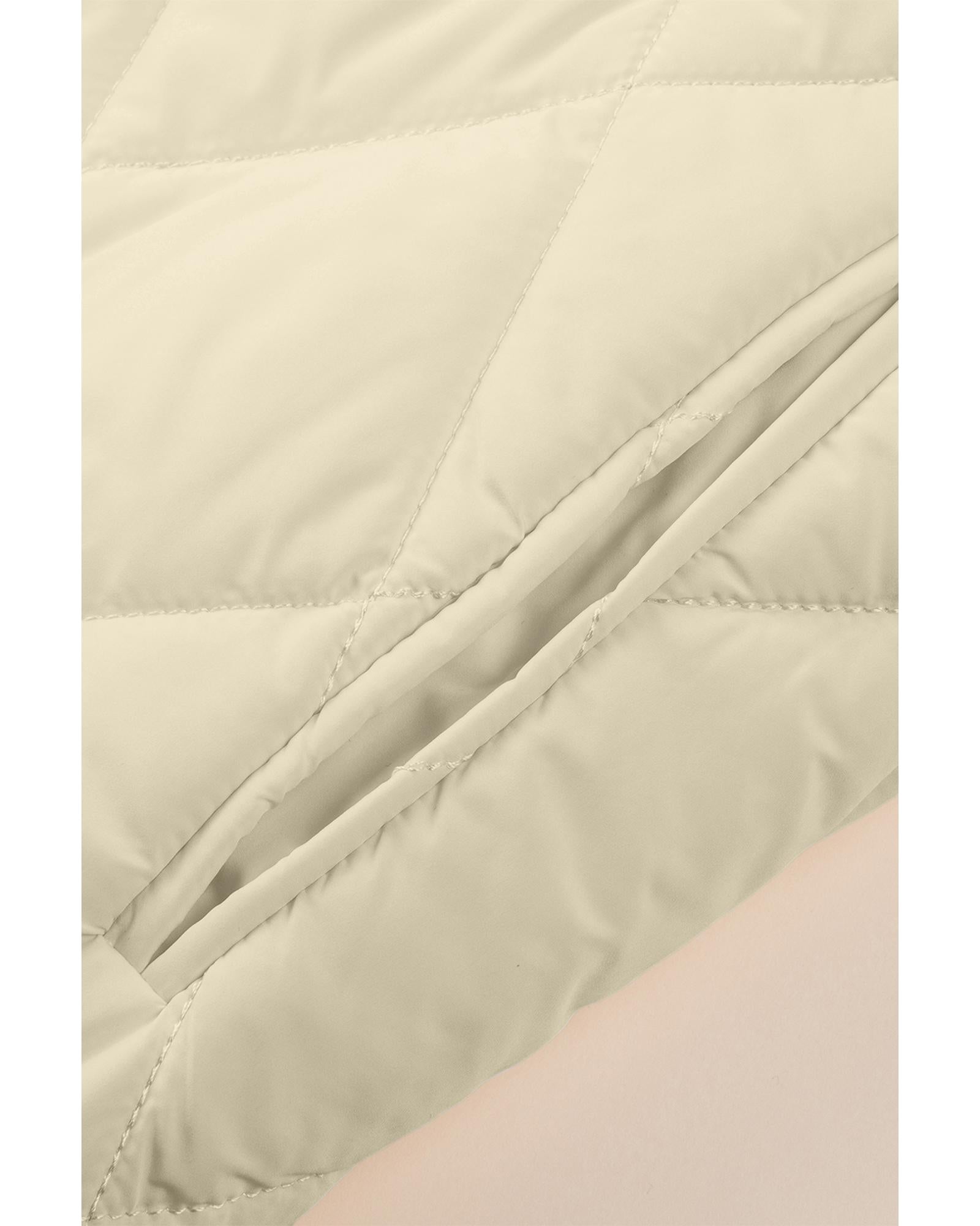 Beige Quilted Snap Button Hooded Coat - L