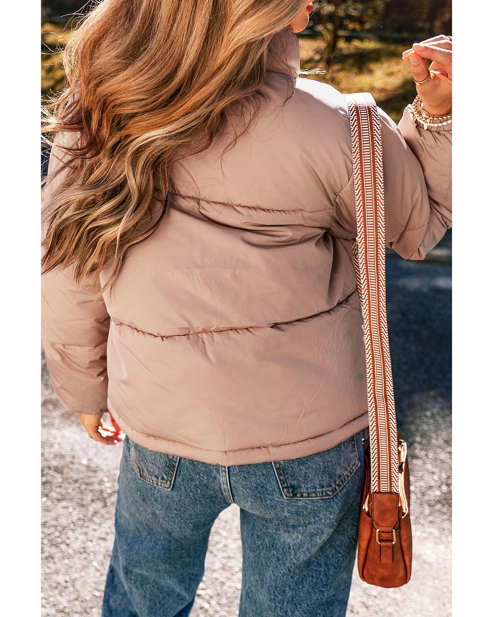 Apricot Pink Full Zipper Quilted Puffer Jacket - L 7
