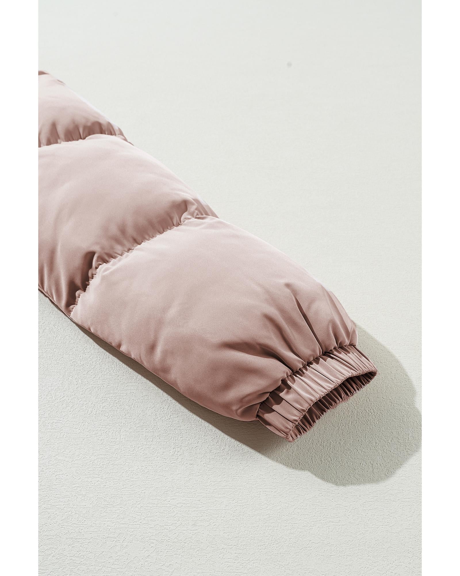 Apricot Pink Full Zipper Quilted Puffer Jacket - XL 3