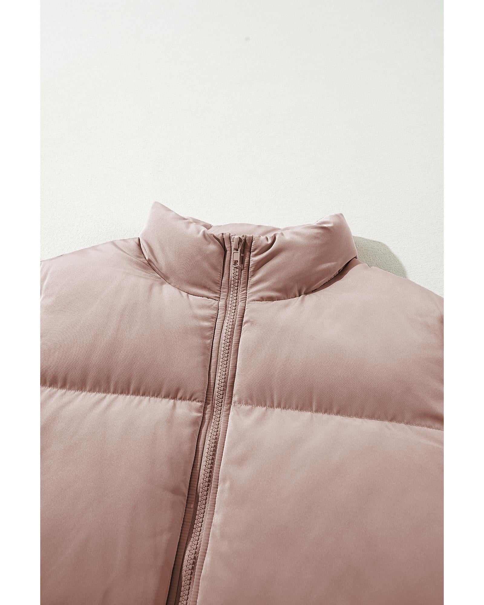 Apricot Pink Full Zipper Quilted Puffer Jacket - XL 6